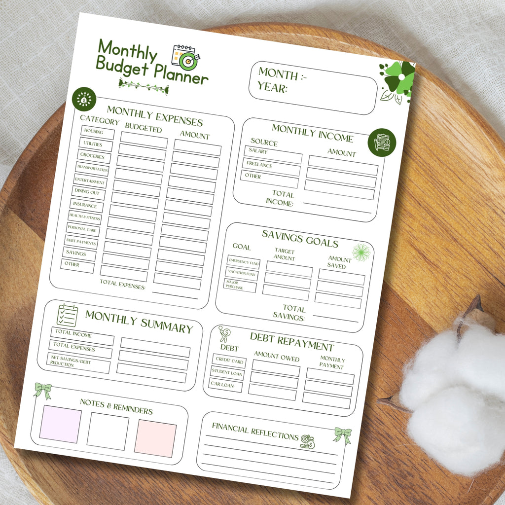 Monthly Budget Planner 8.5×11 Printable | One Page Budget Sheet