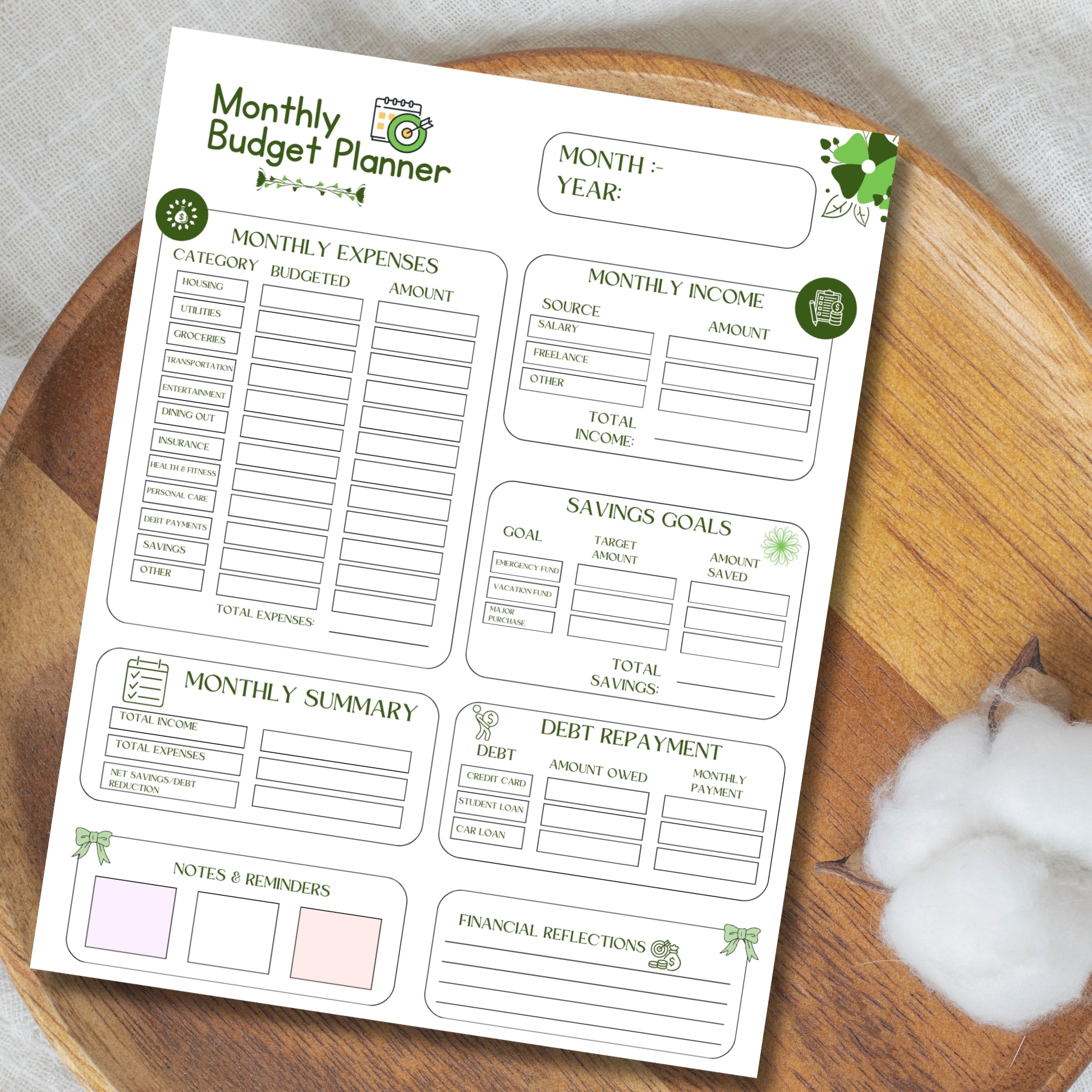 Monthly Budget Planner 8.5×11 Printable | One Page Budget Sheet