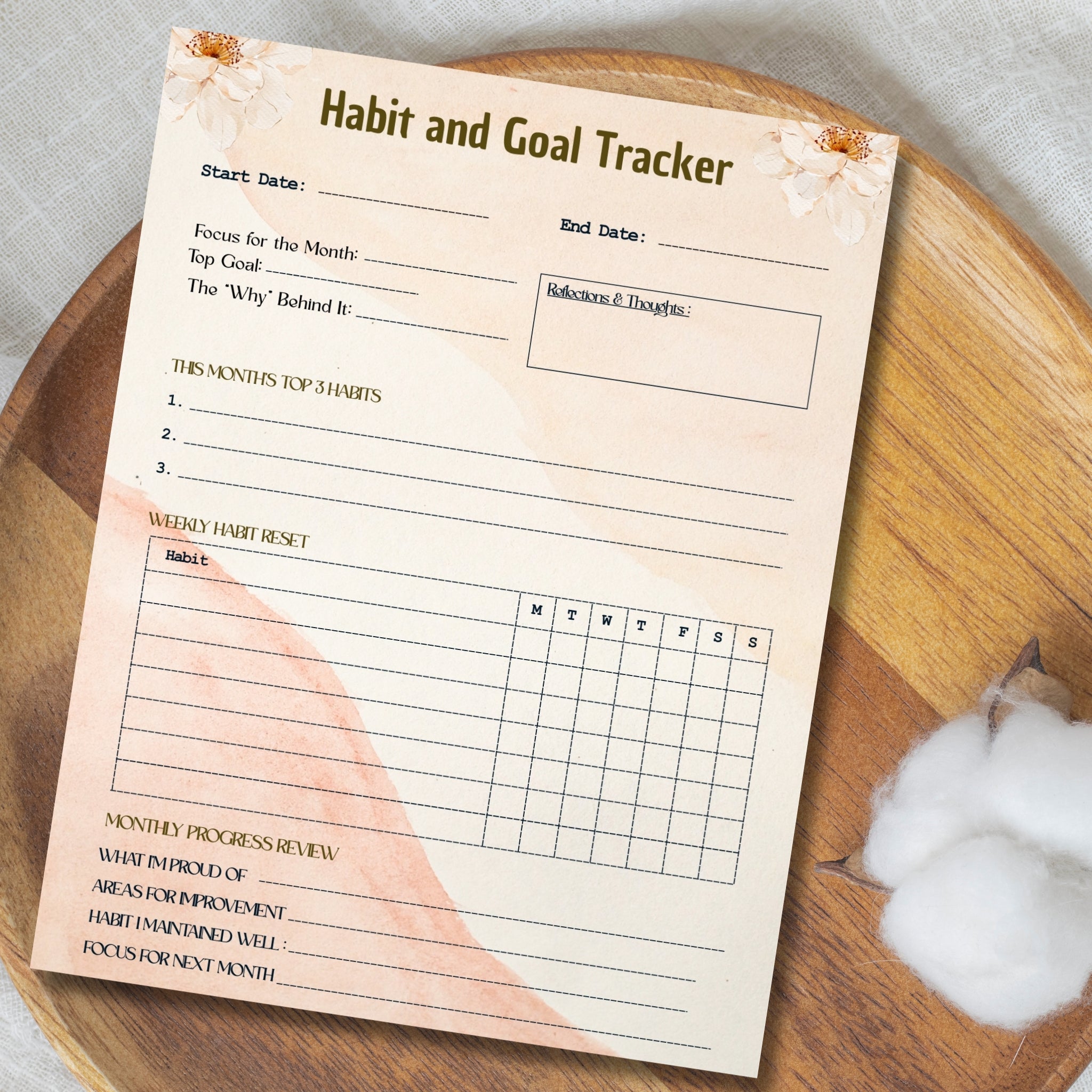 1-Week Habit & Goal Tracker Printable | One-Page Weekly Planner