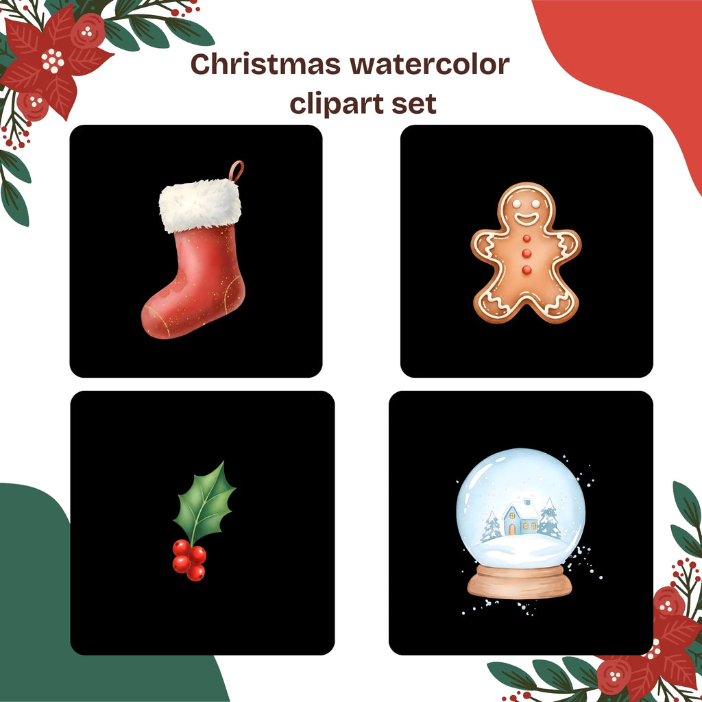 festive wreath watercolor illustration holiday clipart