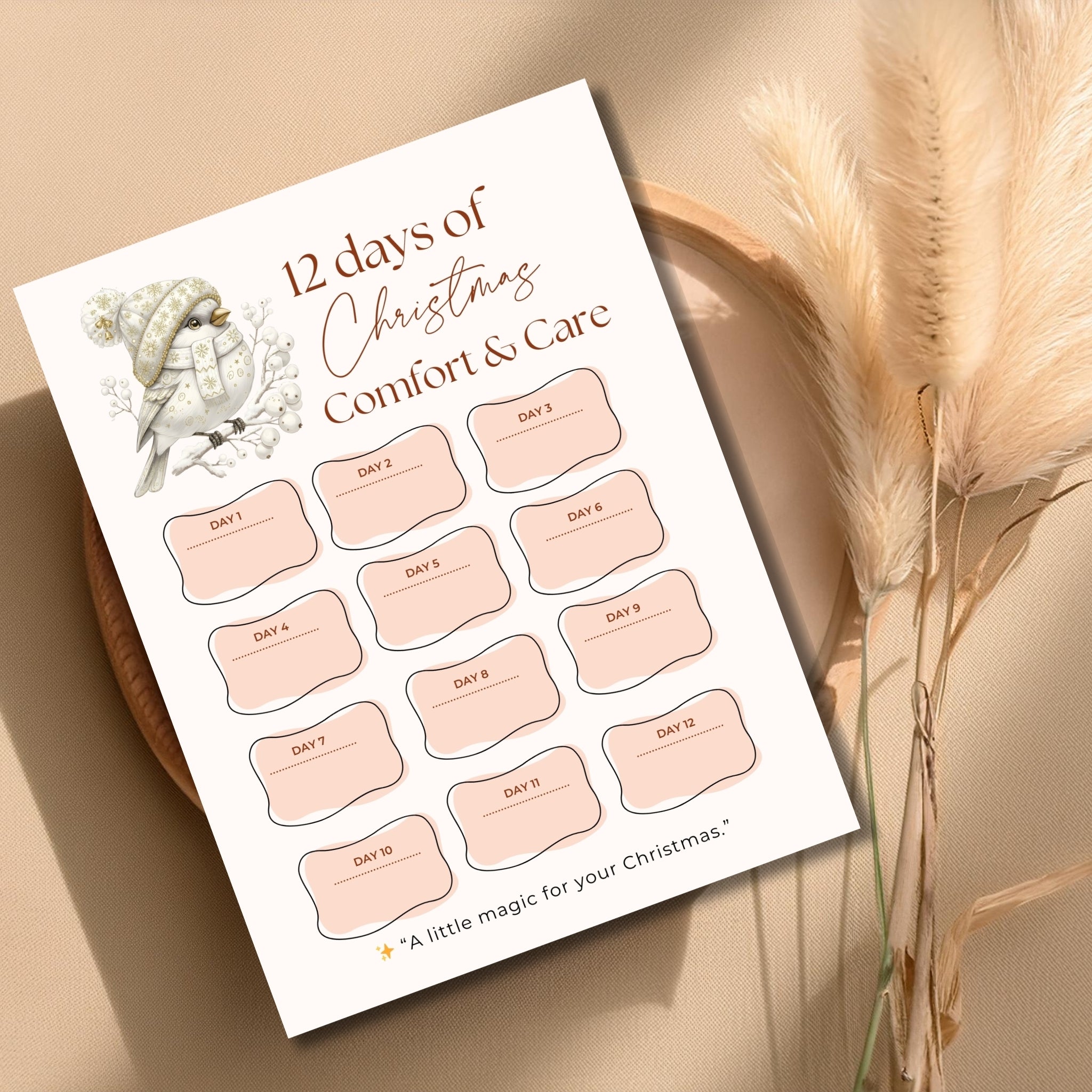 12 Days of Christmas Comfort & Care – One-Page Planner | 8.5×11" Printable PDF