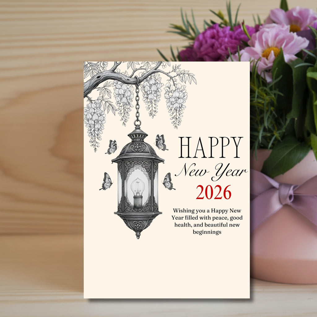 Happy New Year 2026 Printable Card – 5×7” Instant PDF Download