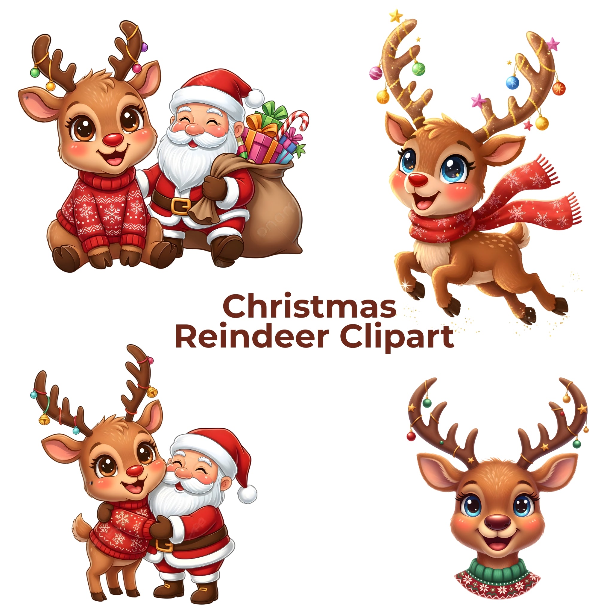 Christmas cute cartoon reindeer PNG with transparent background