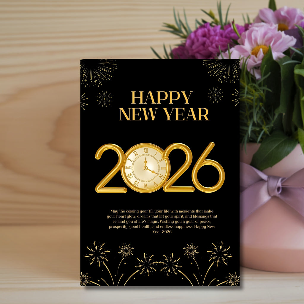 Printable New Year 2026 Card – 5×7" Instant Download PDF