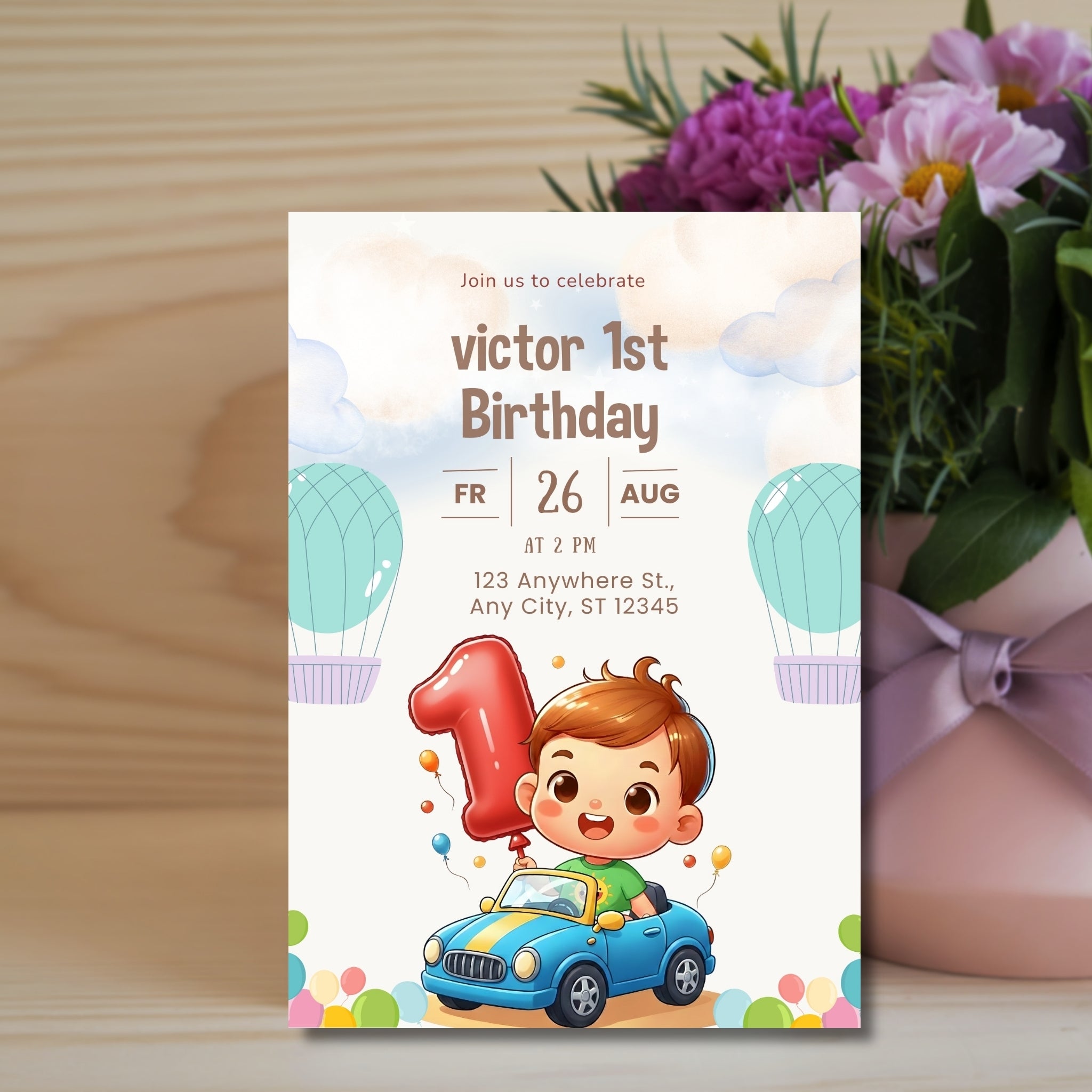 🎂 First Birthday Invitation – Editable Canva Template (1 Year)