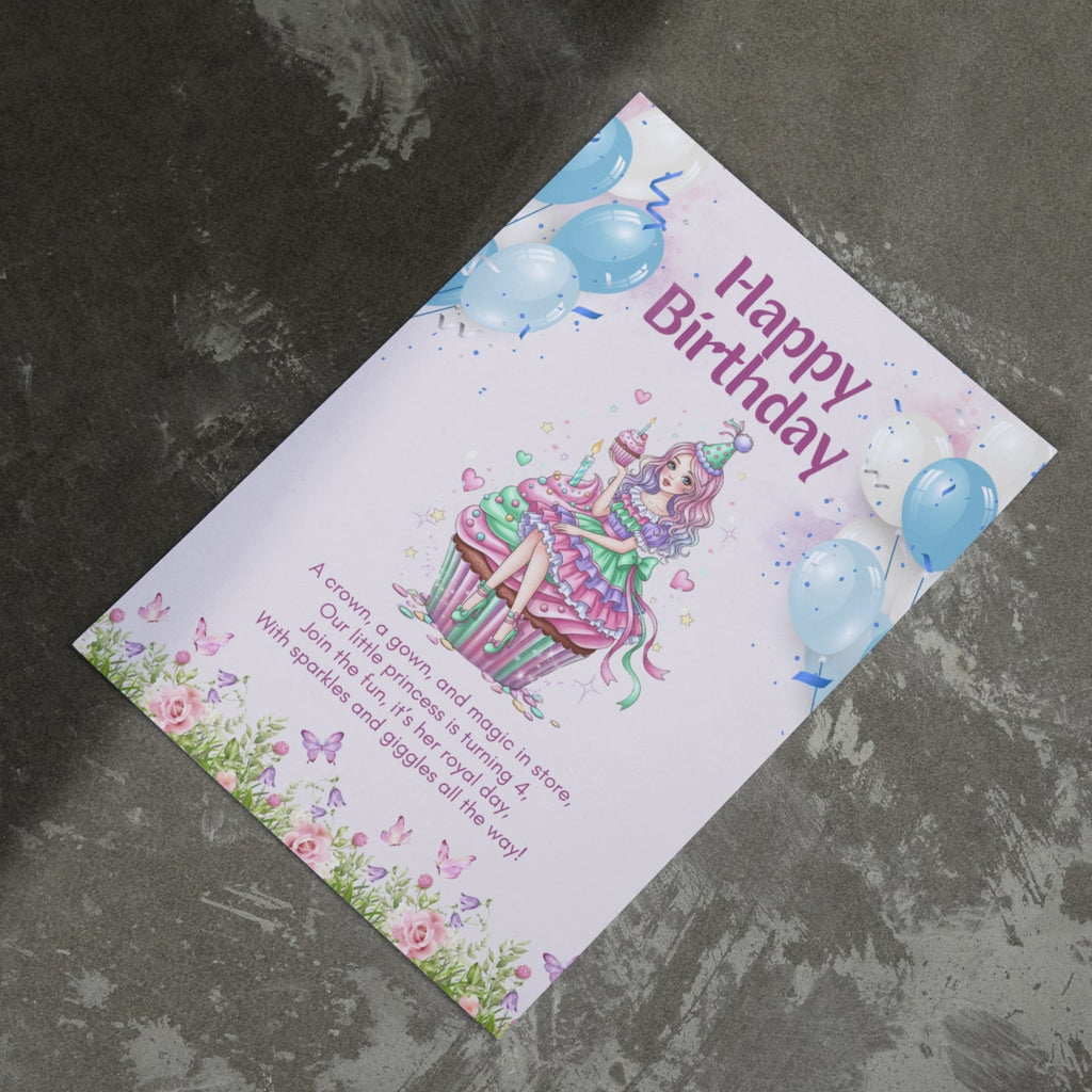 digital greeting card princess with cupcake theme