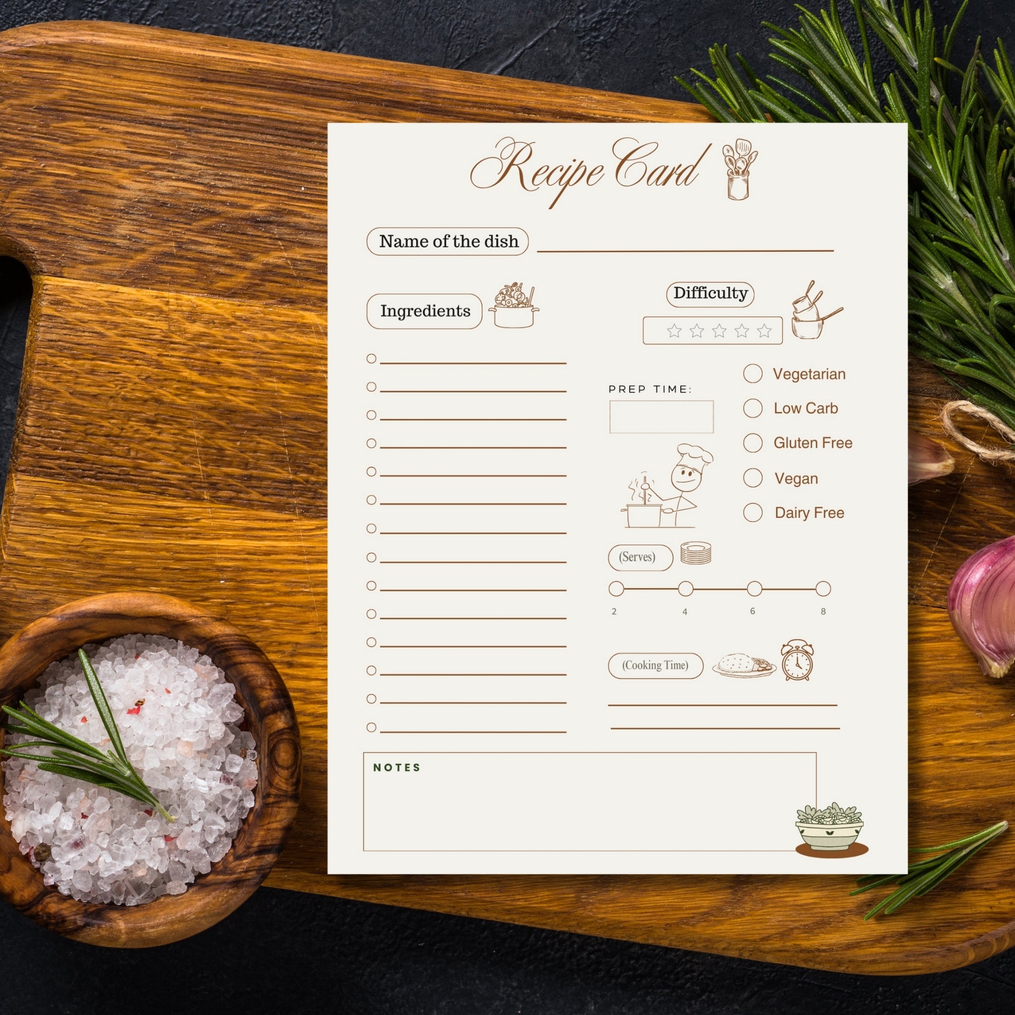 Printable Recipe Card Template | 8.5x11 Recipe Sheet | Minimal Cooking Planner | PDF Digital Download | Editable Recipe Organizer