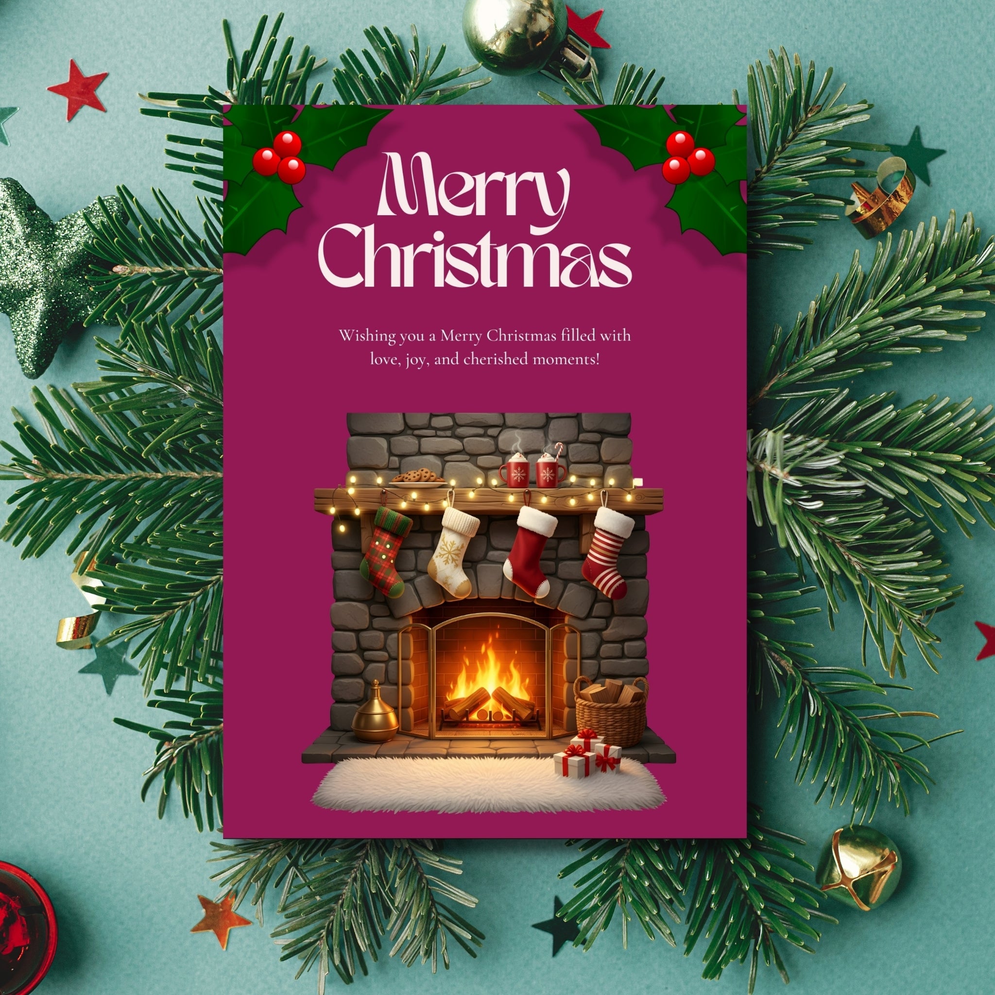 Christmas greeting card printable 5 by 7 festive design