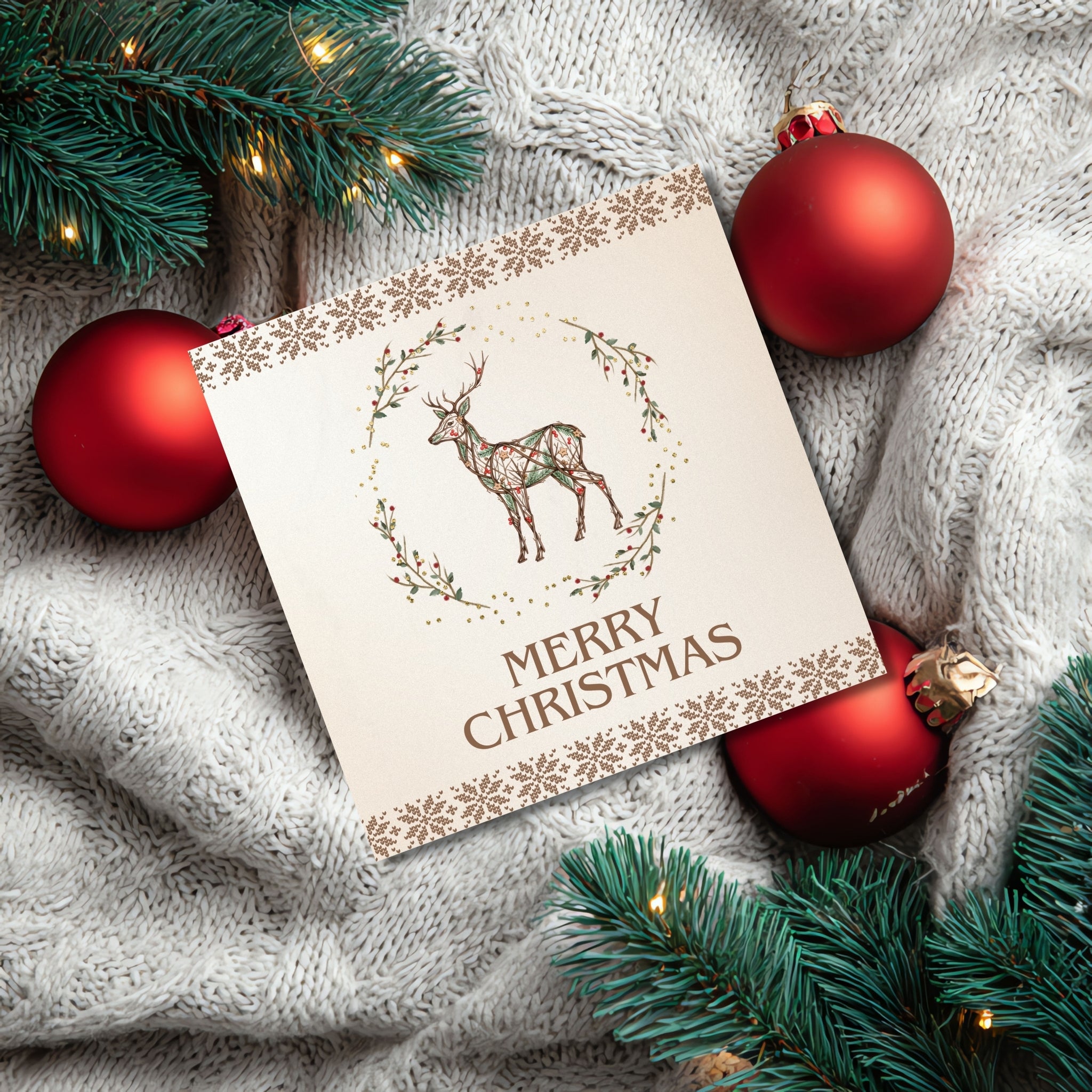 Rustic Christmas Square Card Set – 6x6, 5x5 & 4x4 Inch Printable Cards