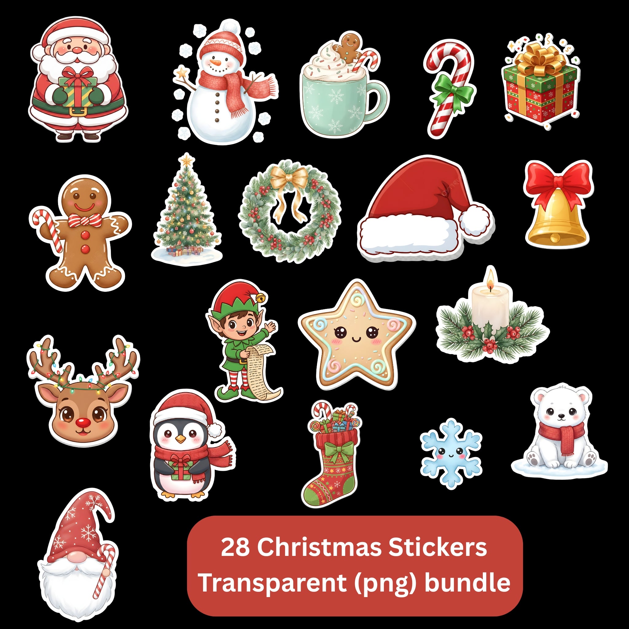 digital Christmas sticker pack PNG download