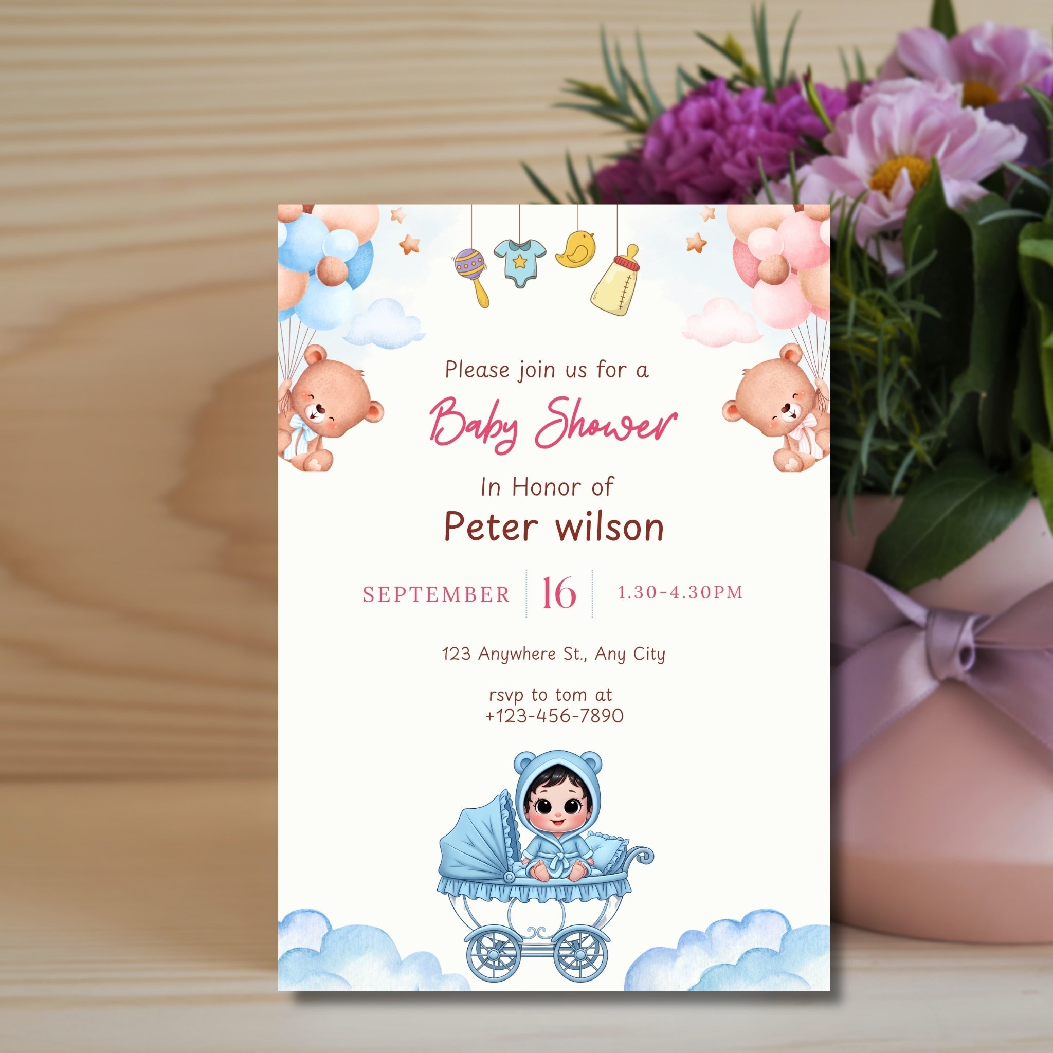 Baby Shower Invitation Card 5×7 Inches | Editable Canva Template