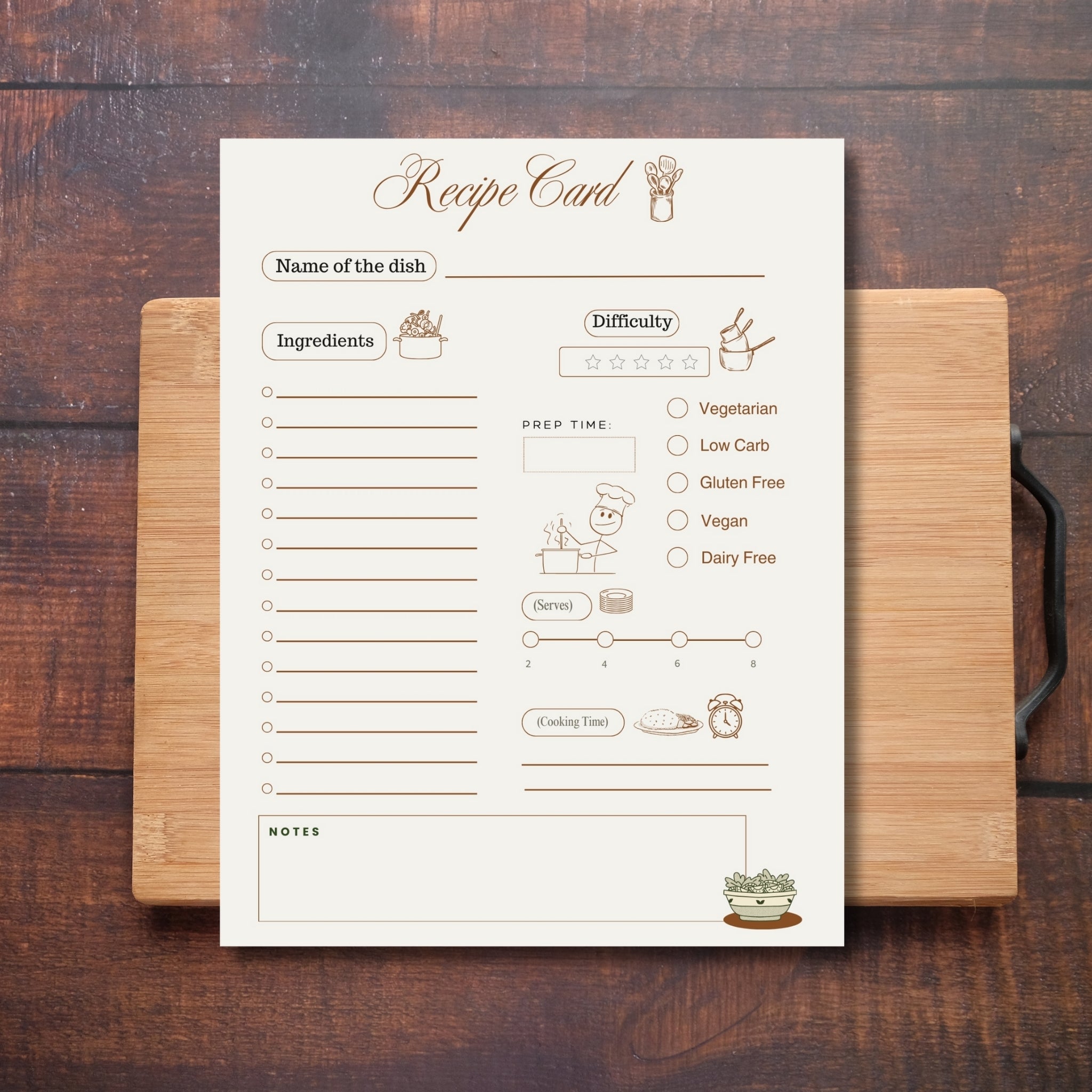 Printable Recipe Card Template | 8.5x11 Recipe Sheet | Minimal Cooking Planner | PDF Digital Download | Editable Recipe Organizer