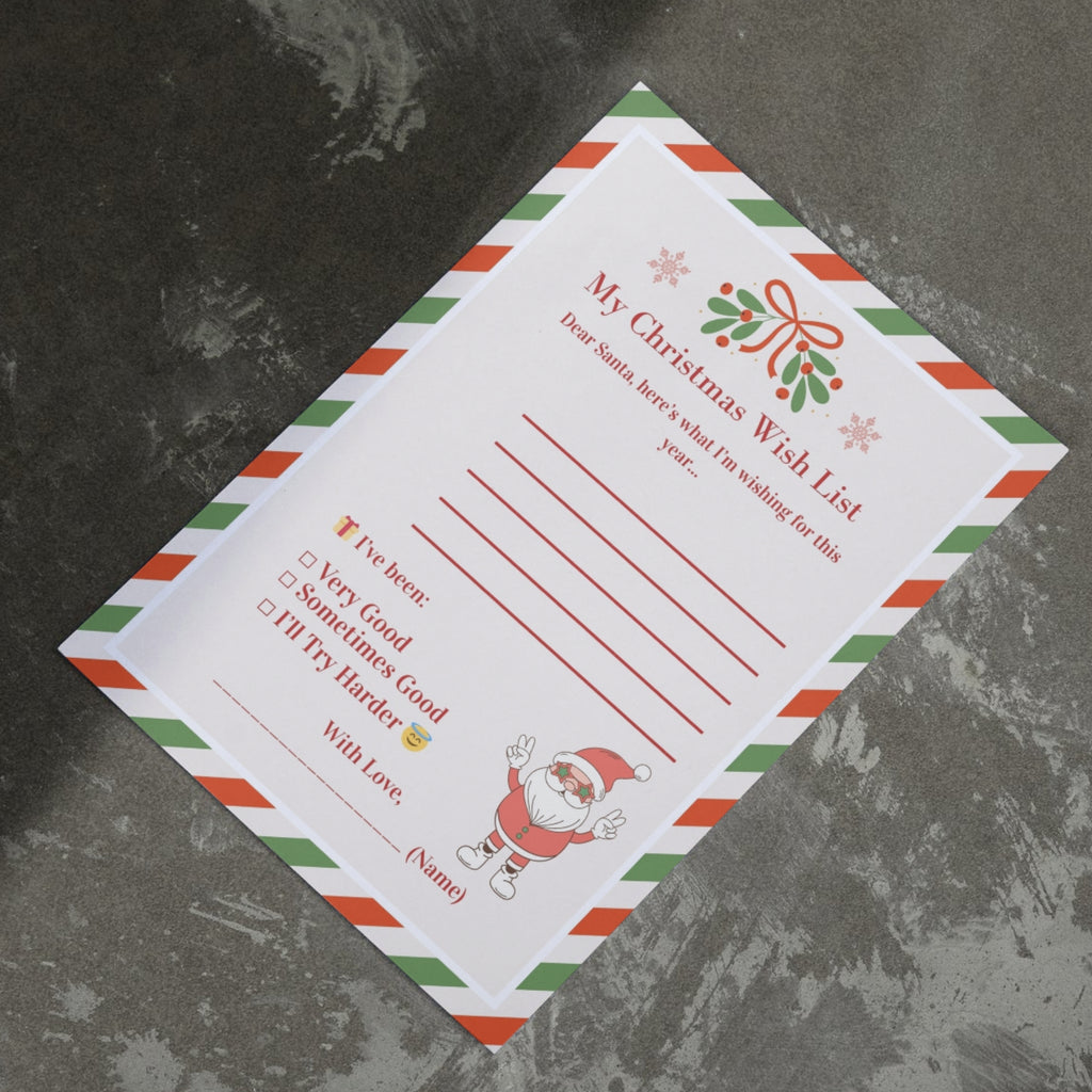 Printable Christmas wish list sheet – festive holiday design