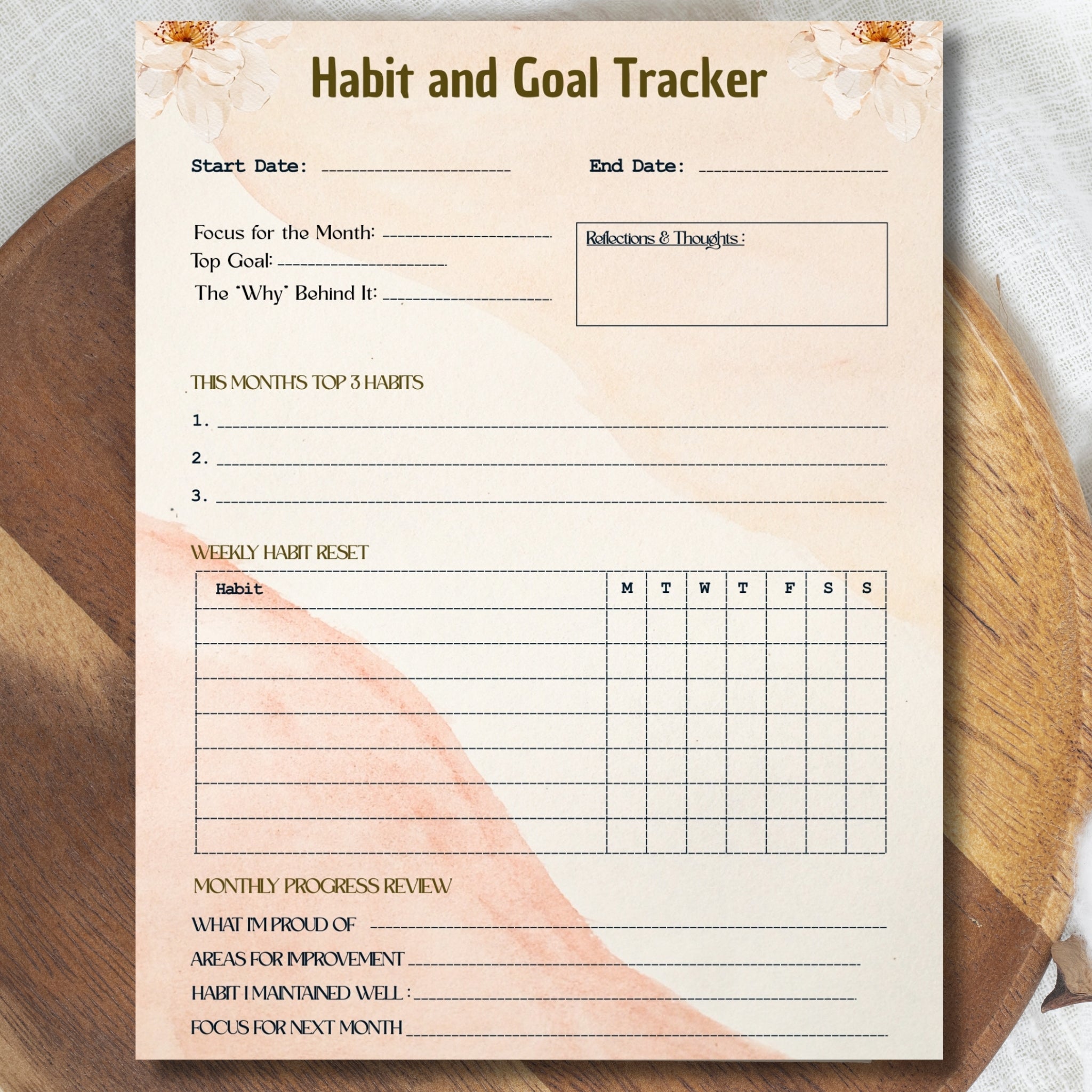 1-Week Habit & Goal Tracker Printable | One-Page Weekly Planner
