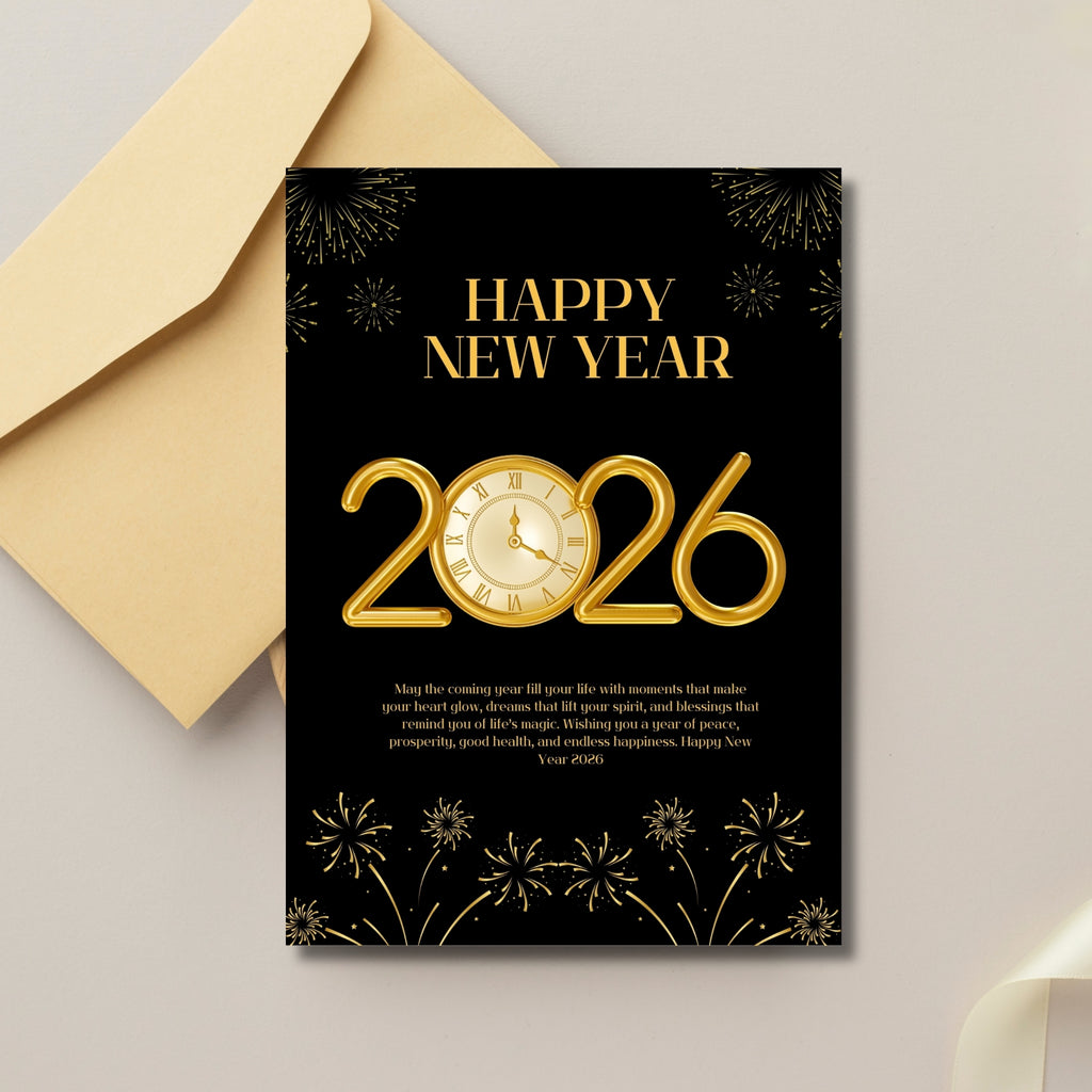 Printable New Year 2026 Card – 5×7" Instant Download PDF