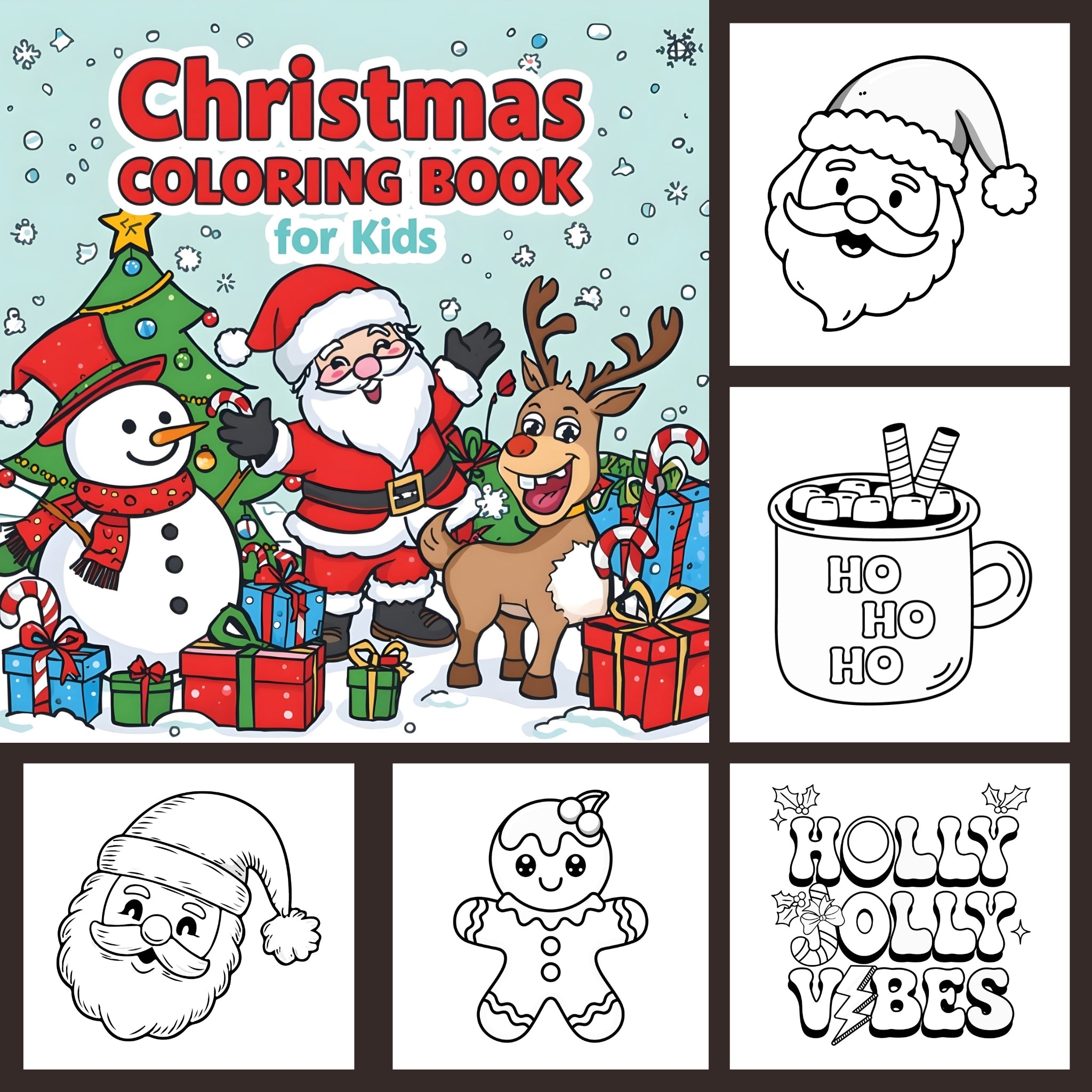 kids christmas coloring book 39 pages printable PDF