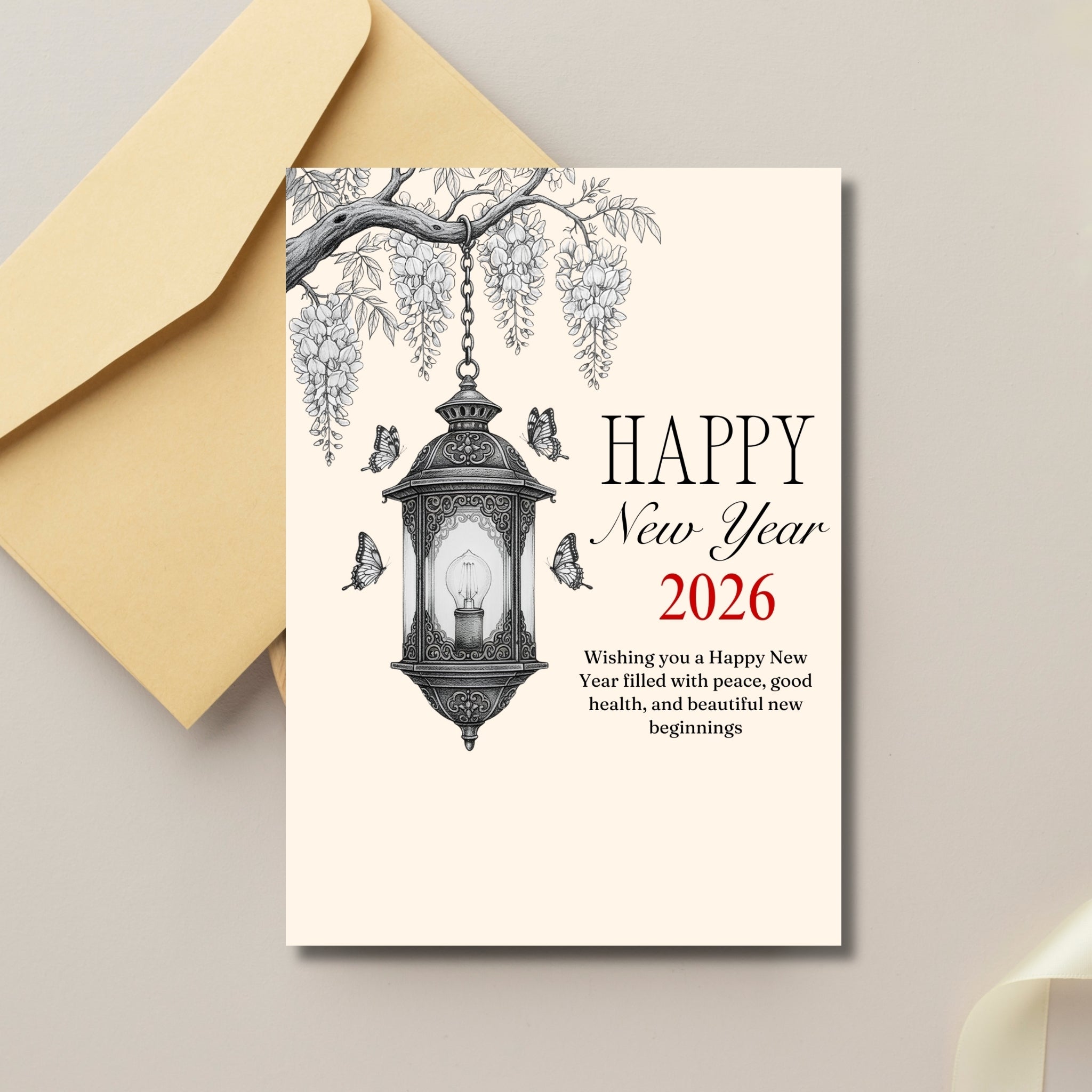 Happy New Year 2026 Printable Card – 5×7” Instant PDF Download