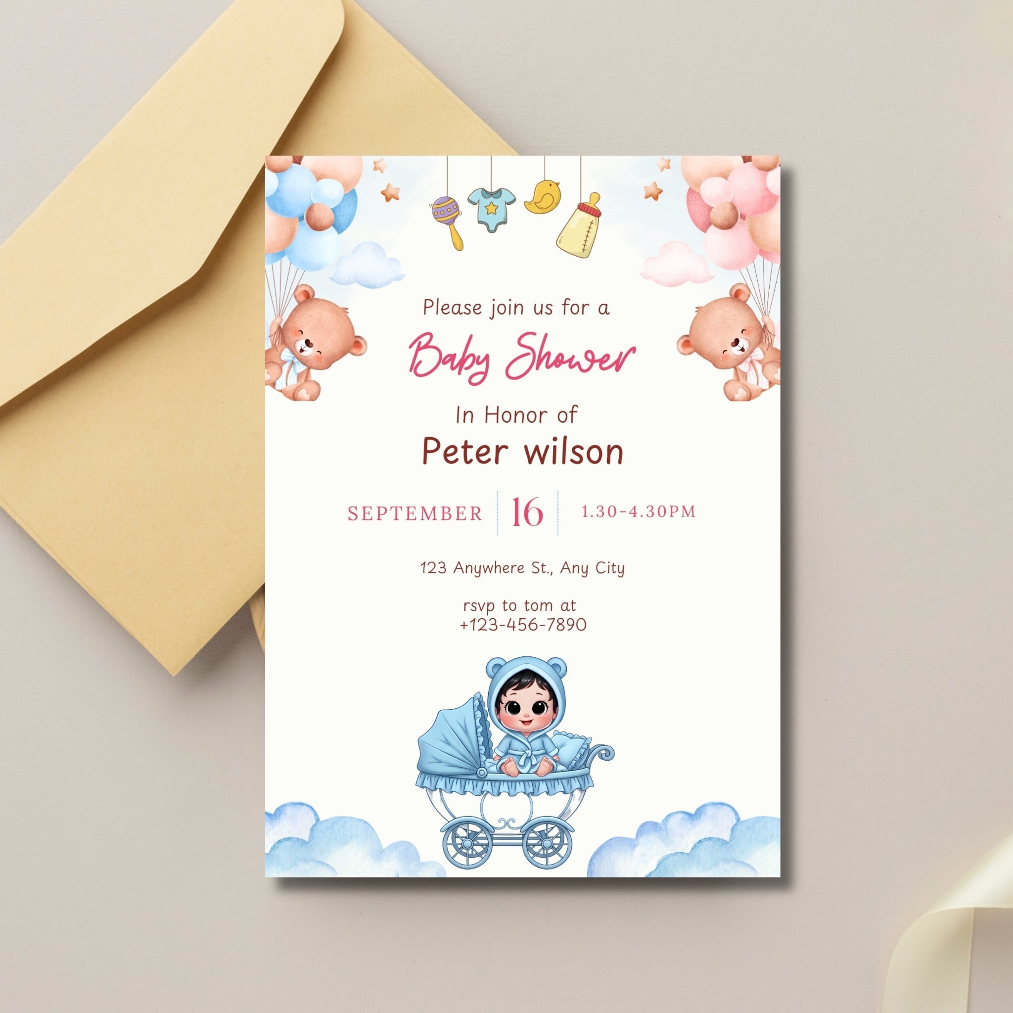 Baby Shower Invitation Card 5×7 Inches | Editable Canva Template