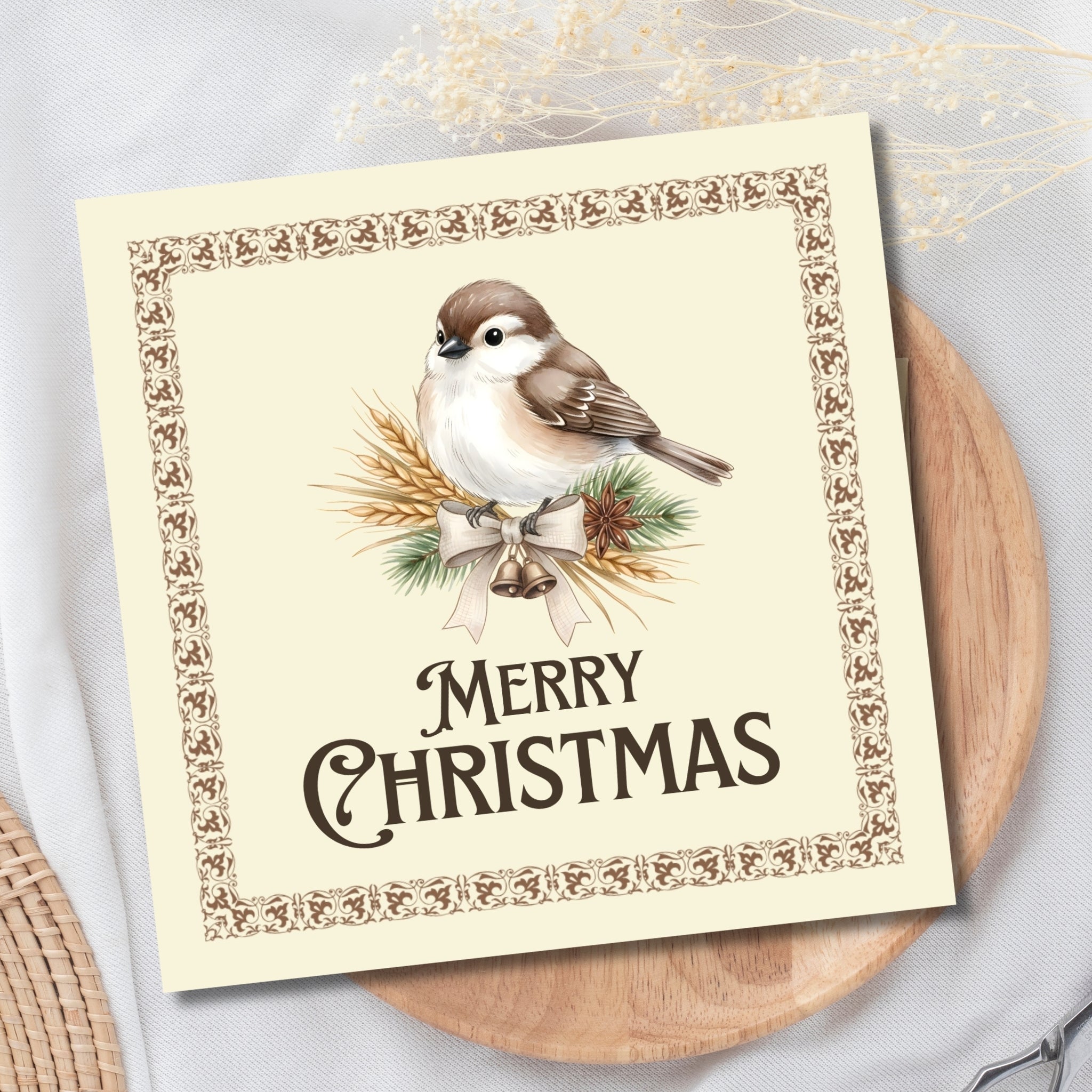 Vintage Rustic Christmas Printable Cards – Square Holiday Card Pack – 6x6, 5x5 & 4x4 PDF