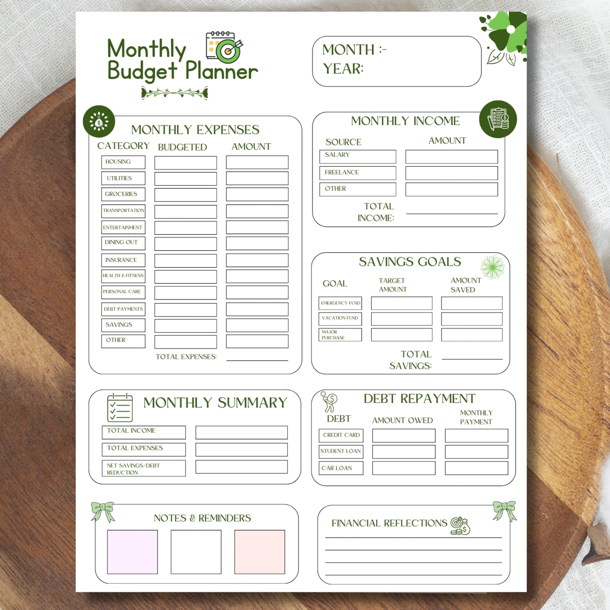 Monthly Budget Planner 8.5×11 Printable | One Page Budget Sheet