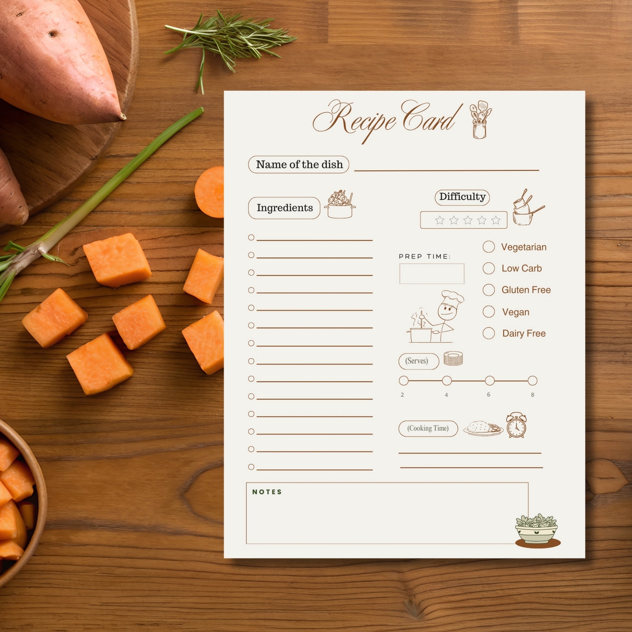 Printable Recipe Card Template | 8.5x11 Recipe Sheet | Minimal Cooking Planner | PDF Digital Download | Editable Recipe Organizer