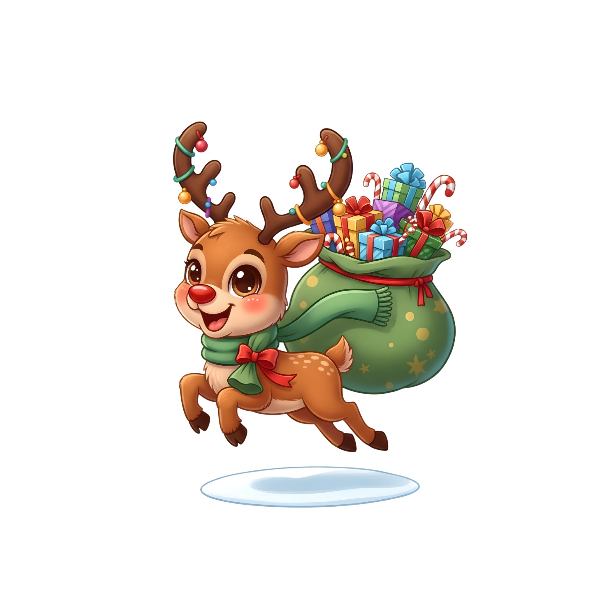 Christmas cute cartoon reindeer PNG with transparent background