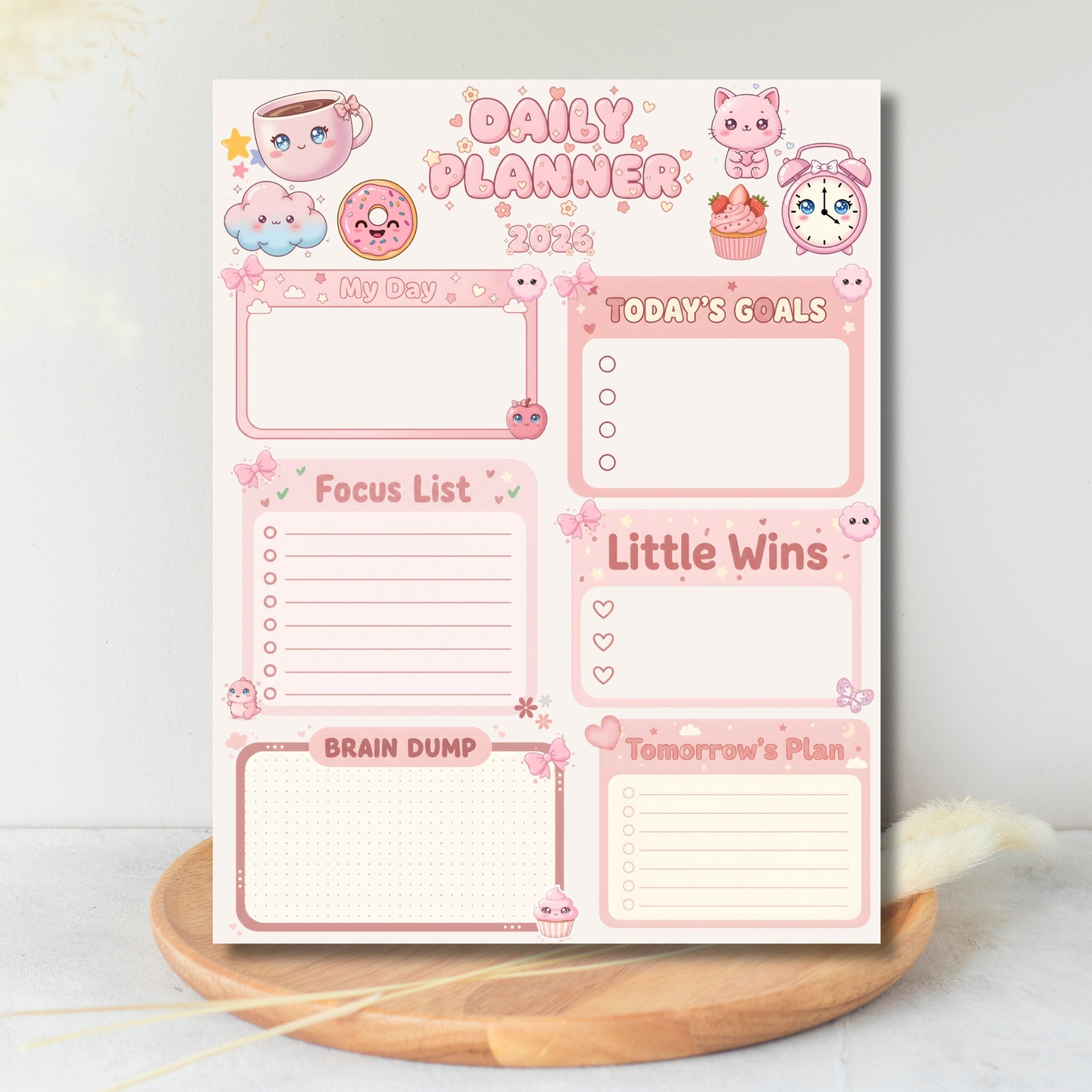 Kawaii Daily Planner Printable 8.5x11 | Cute Pink Pastel Planner PDF