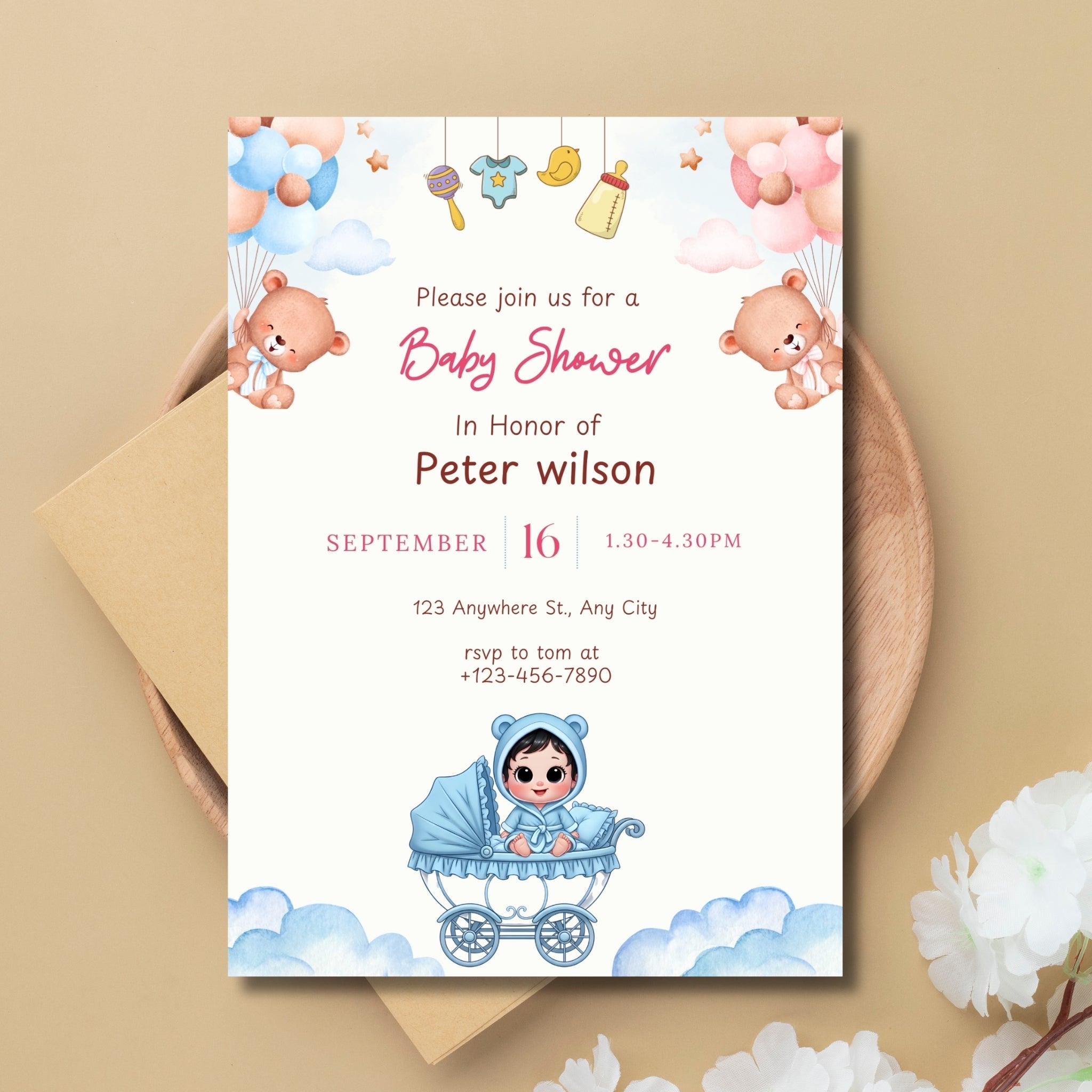 Baby Shower Invitation Card 5×7 Inches | Editable Canva Template