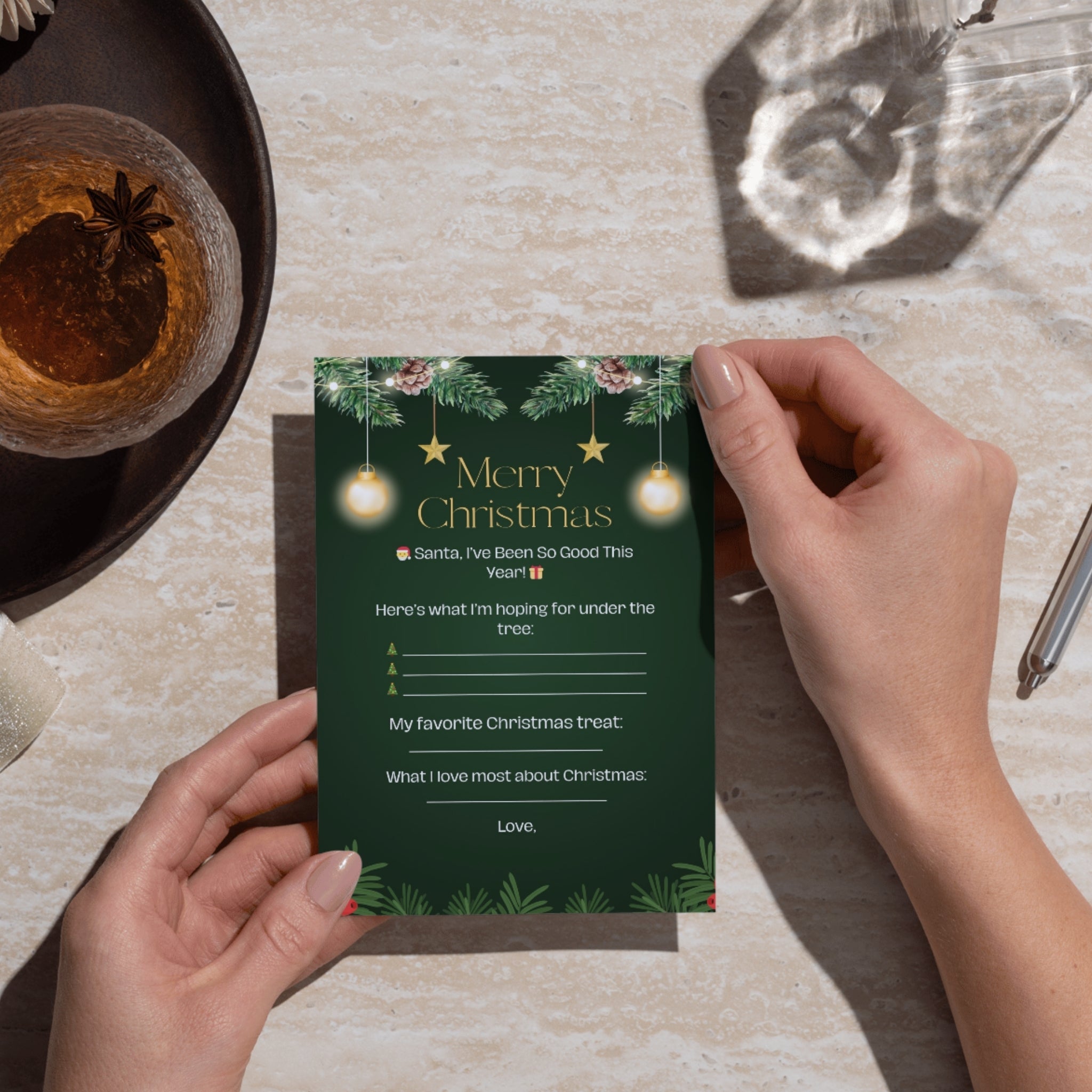 Printable Christmas wish list sheet – festive holiday design