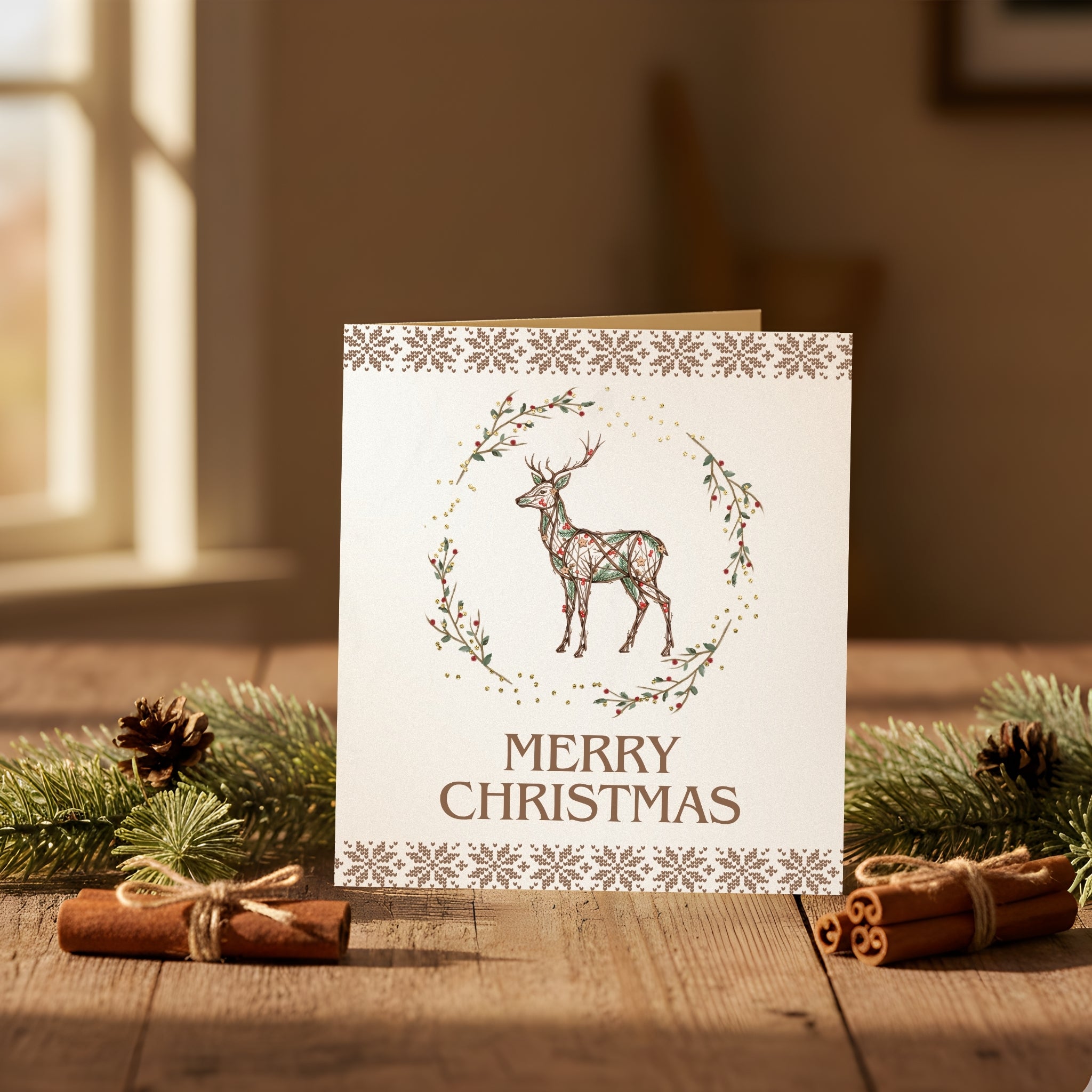 Rustic Christmas Square Card Set – 6x6, 5x5 & 4x4 Inch Printable Cards