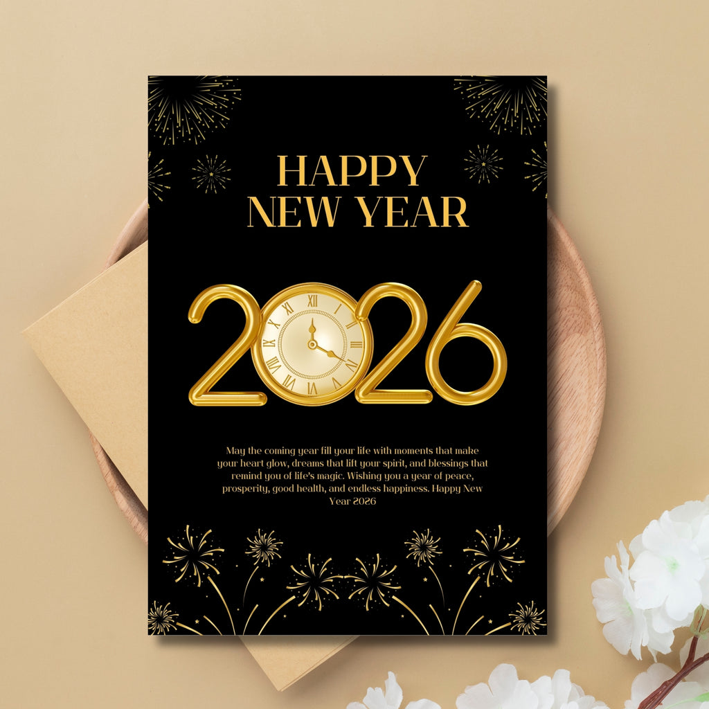 Printable New Year 2026 Card – 5×7" Instant Download PDF