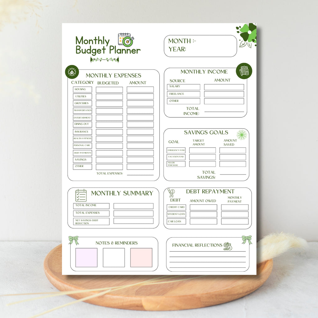 Monthly Budget Planner 8.5×11 Printable | One Page Budget Sheet