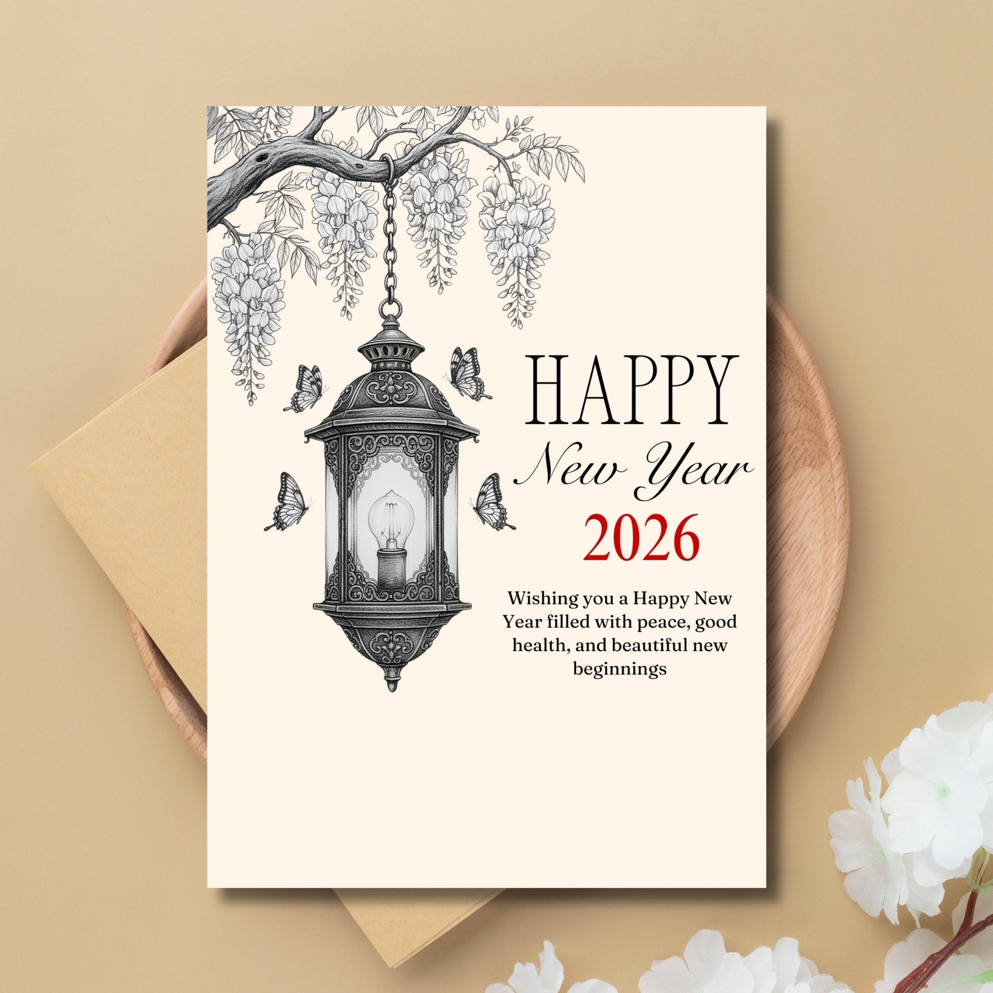 Happy New Year 2026 Printable Card – 5×7” Instant PDF Download