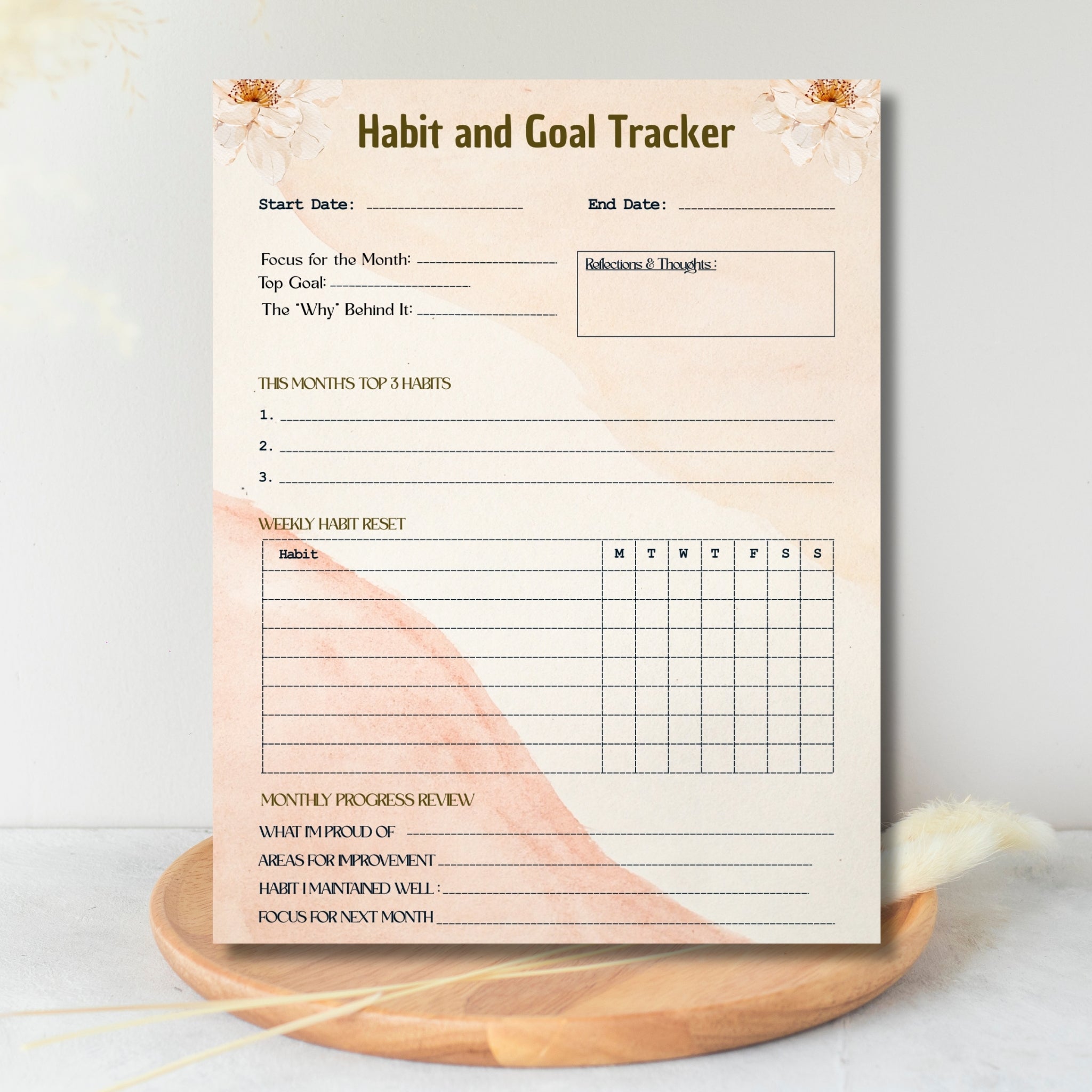 1-Week Habit & Goal Tracker Printable | One-Page Weekly Planner