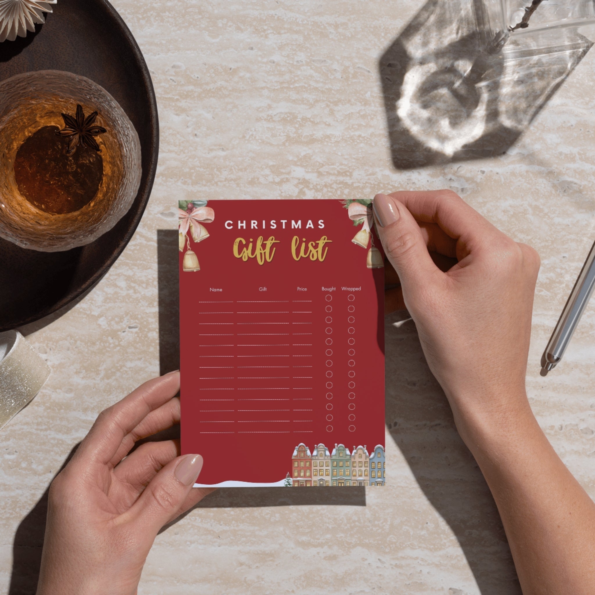 Christmas gift list card printable 8.5x11 PDF