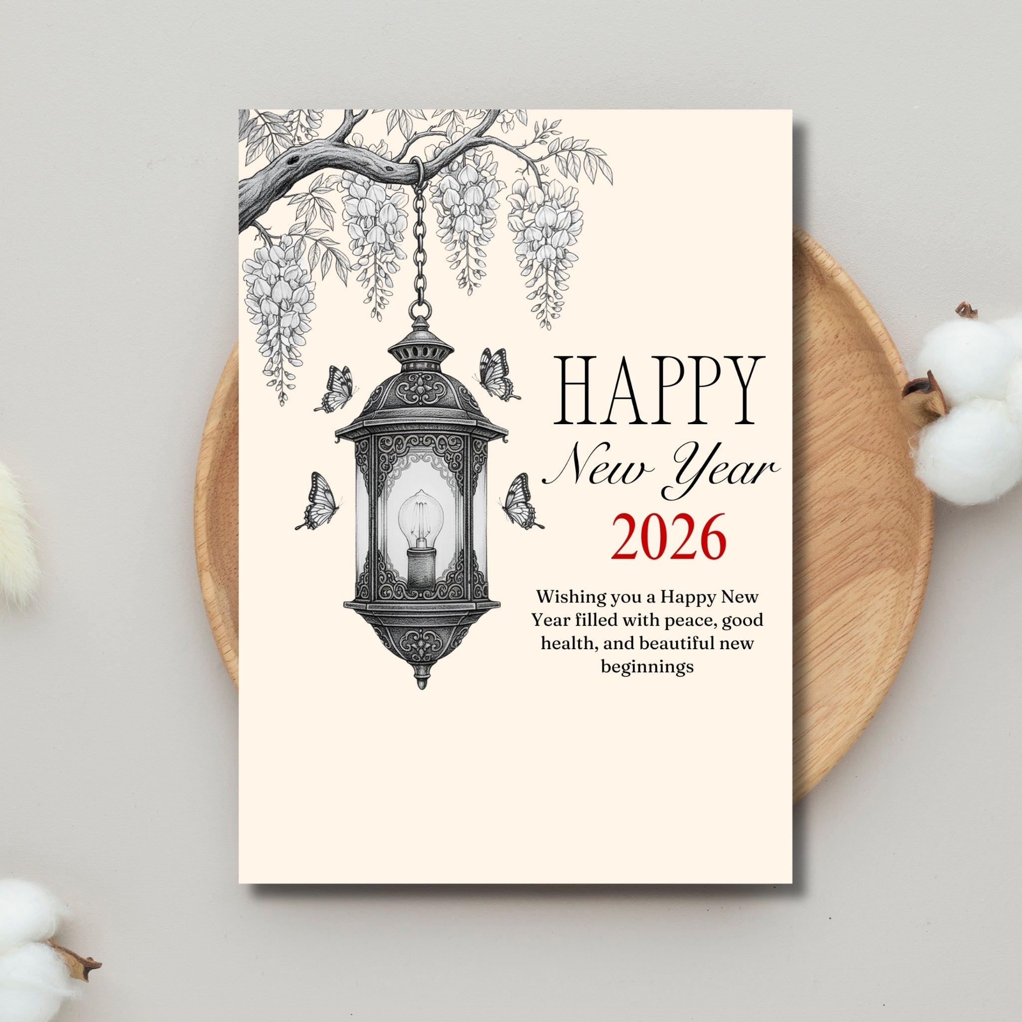 Happy New Year 2026 Printable Card – 5×7” Instant PDF Download