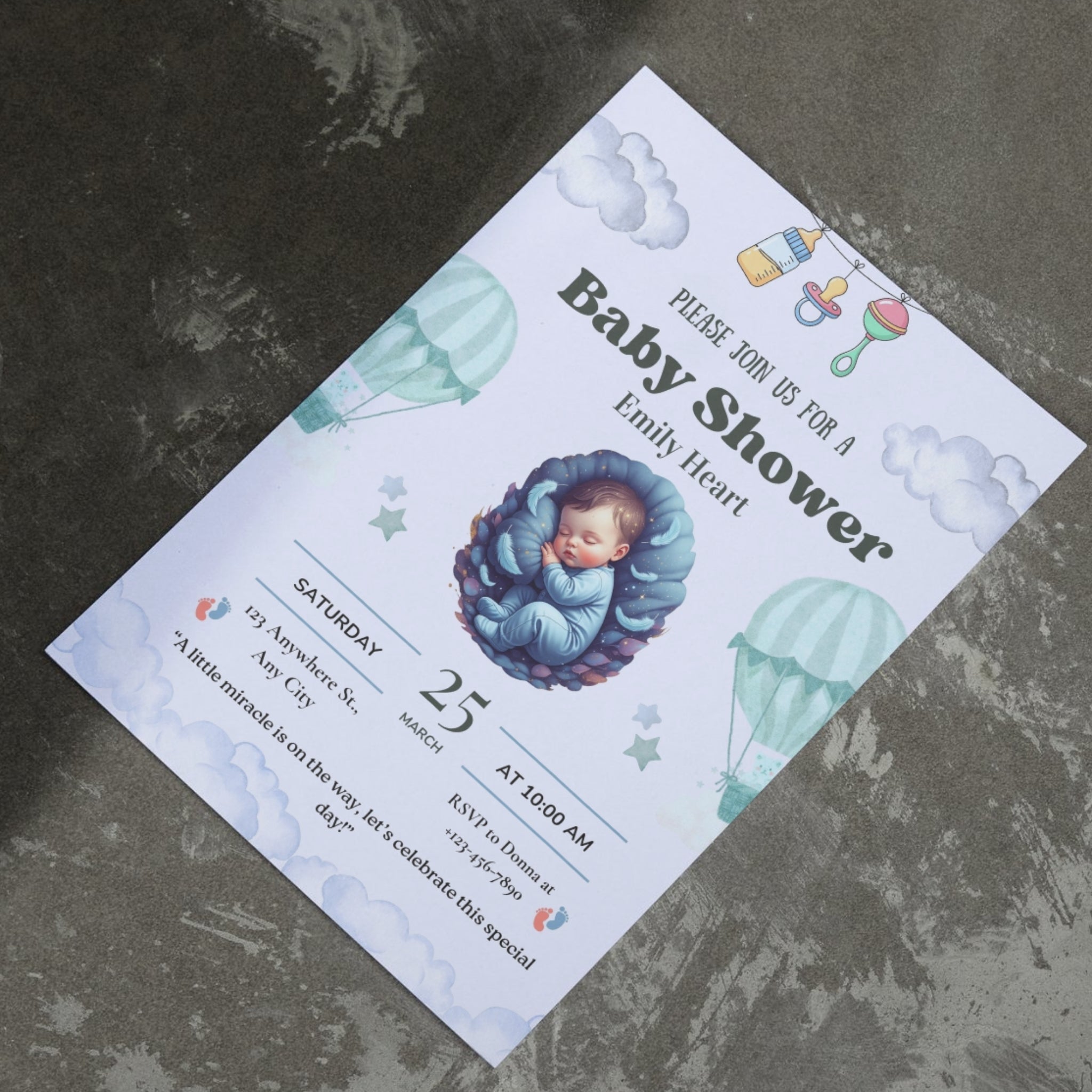 baby shower invitation digital download soft colors