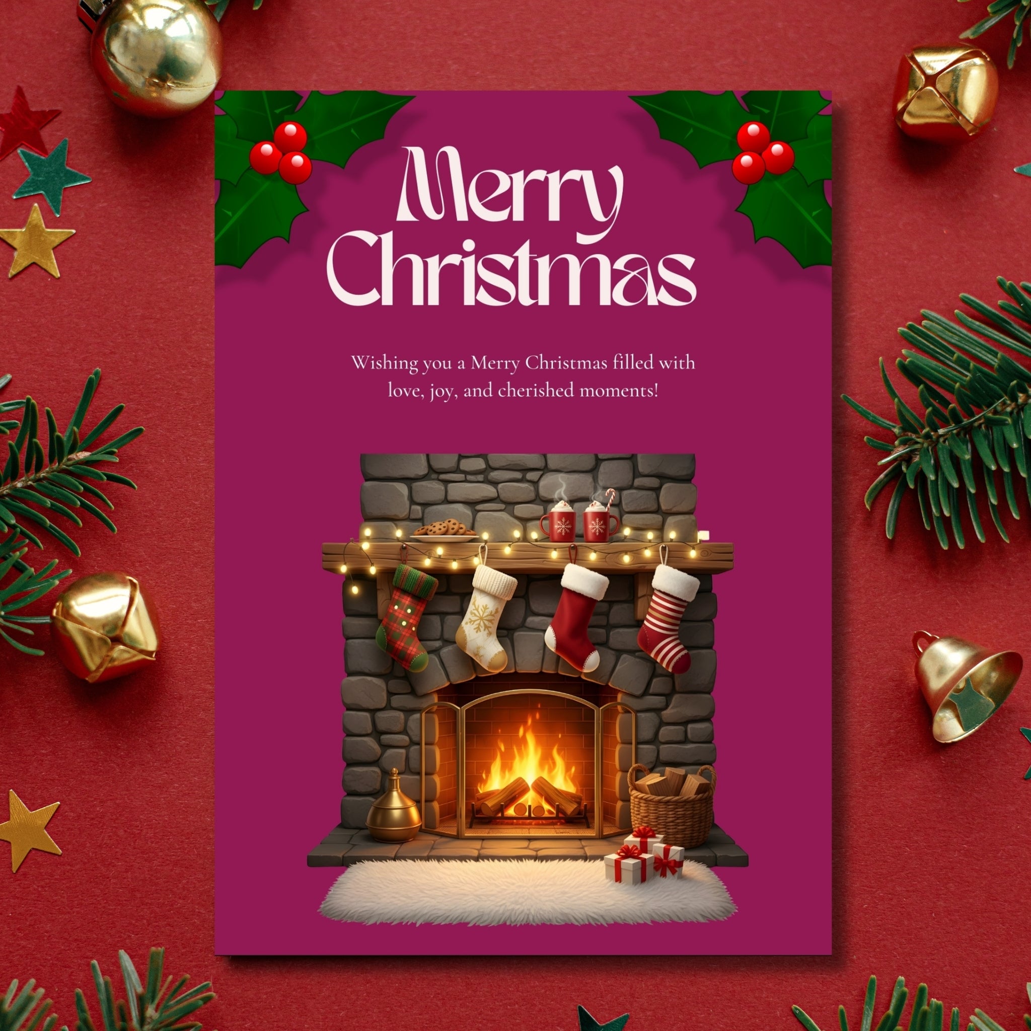 Christmas greeting card printable 5 by 7 festive design