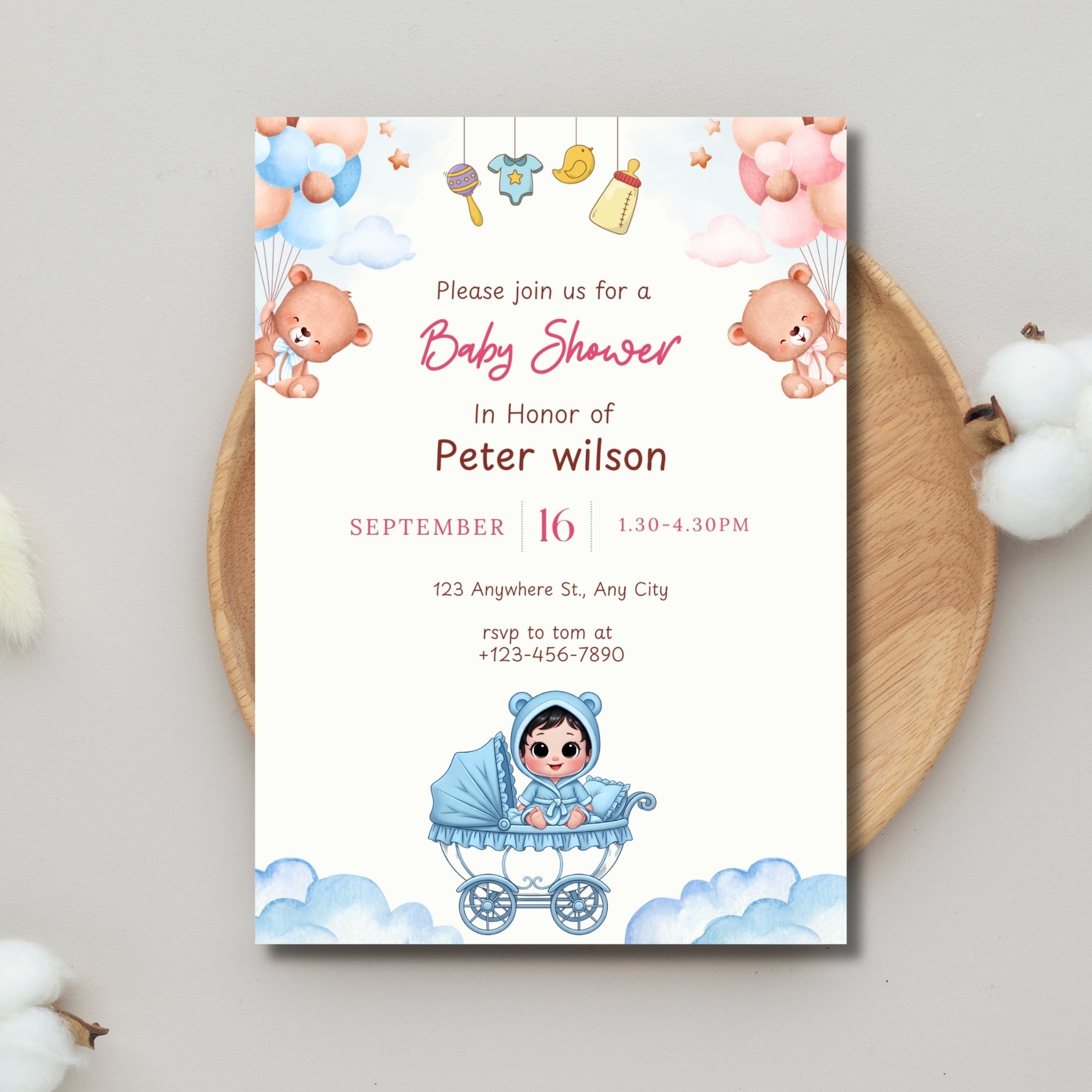 Baby Shower Invitation Card 5×7 Inches | Editable Canva Template