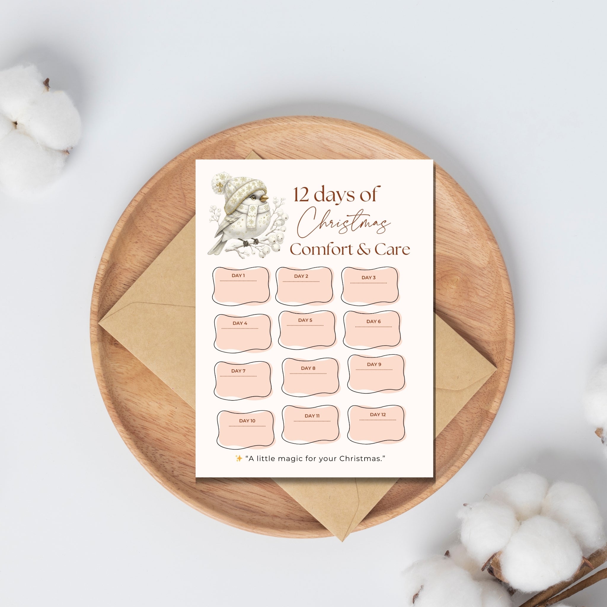 12 Days of Christmas Comfort & Care – One-Page Planner | 8.5×11" Printable PDF