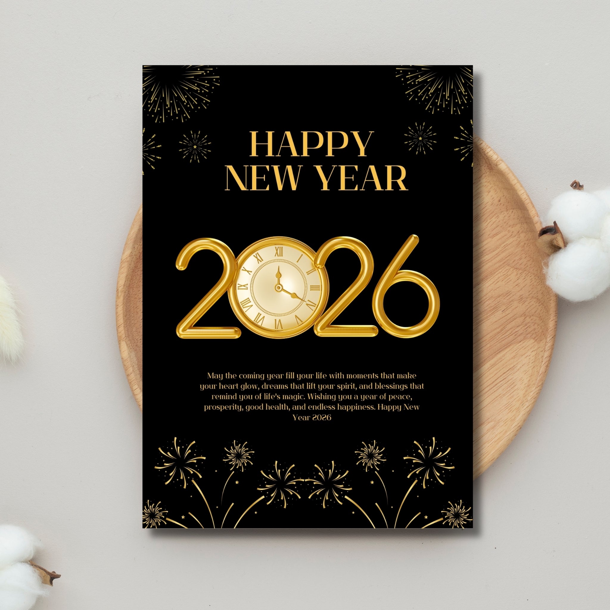 Printable New Year 2026 Card – 5×7" Instant Download PDF