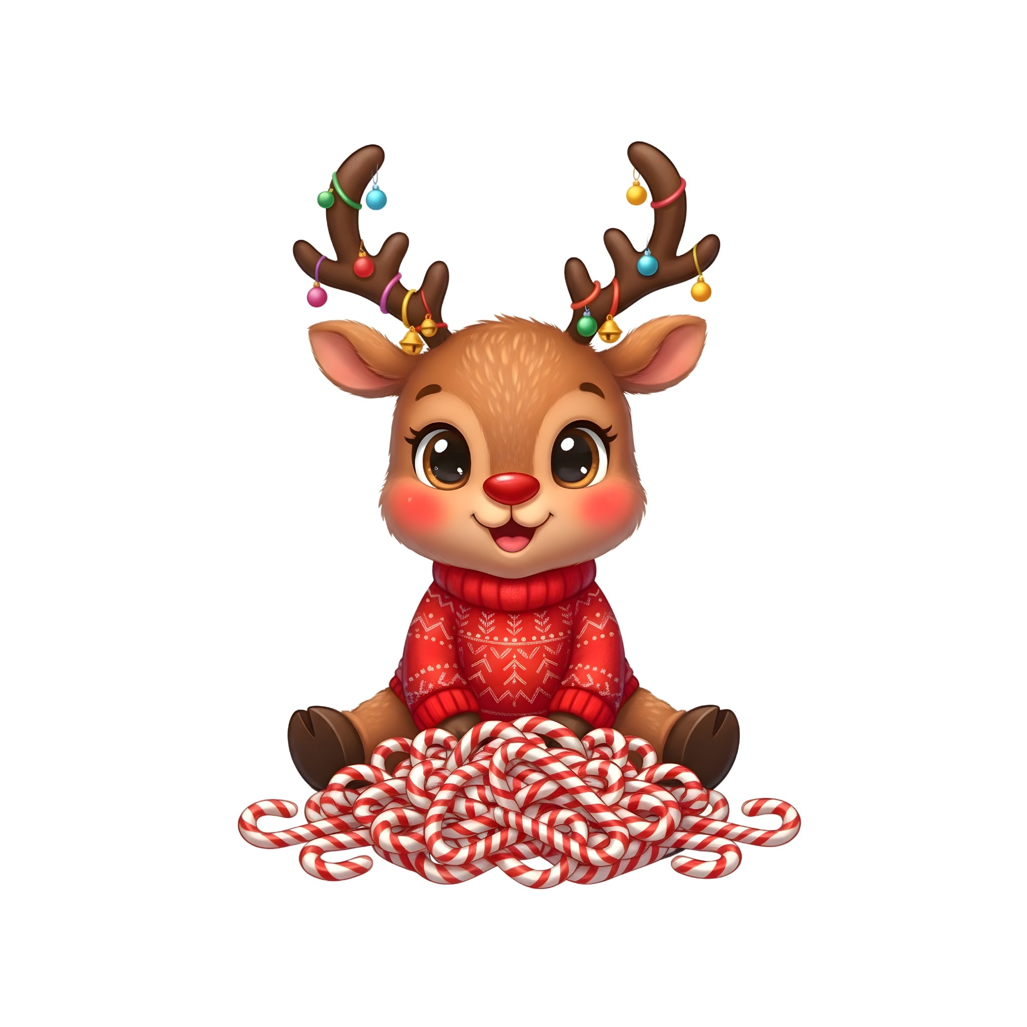 Christmas cute cartoon reindeer PNG with transparent background