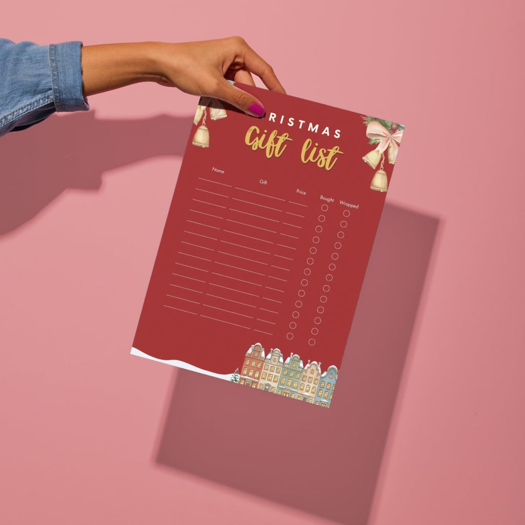 Christmas gift list card printable 8.5x11 PDF