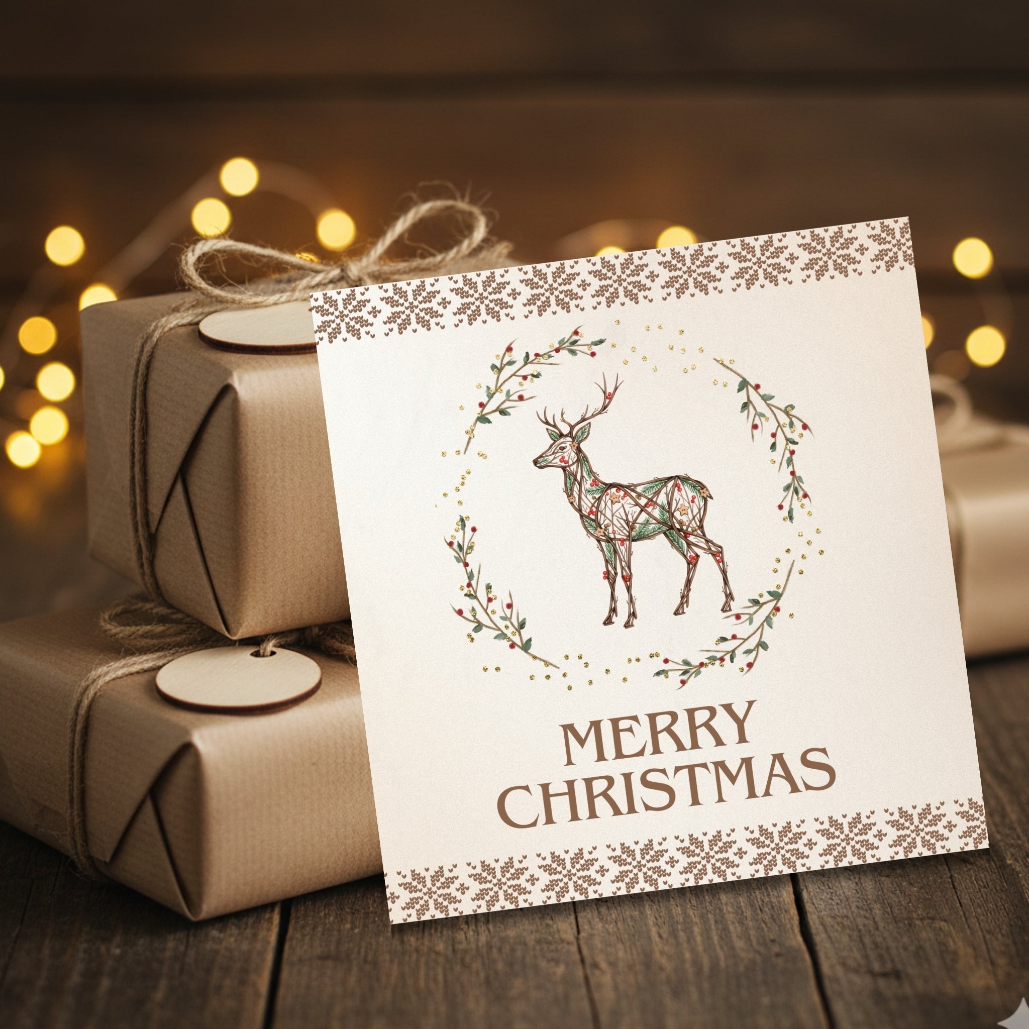 Rustic Christmas Square Card Set – 6x6, 5x5 & 4x4 Inch Printable Cards