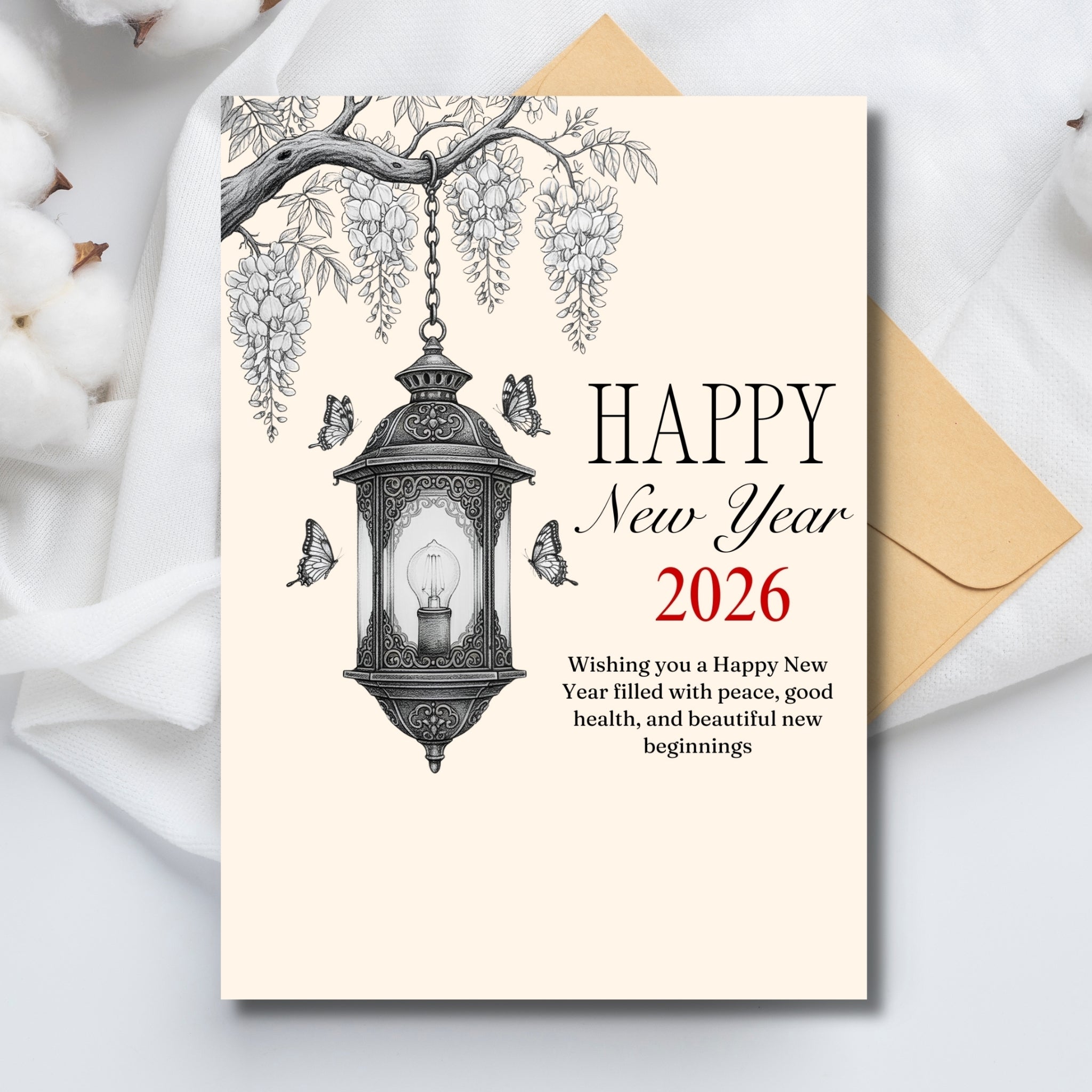 Happy New Year 2026 Printable Card – 5×7” Instant PDF Download