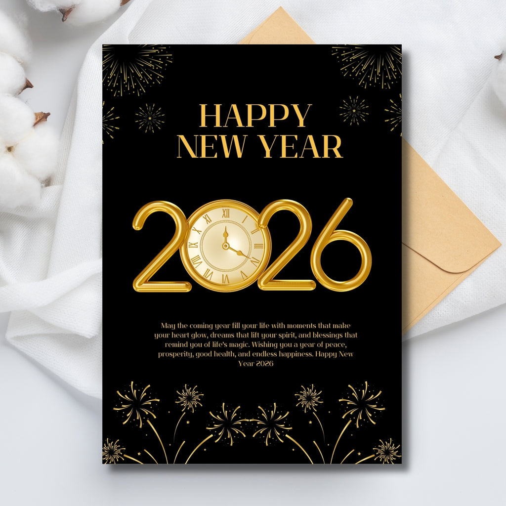 Printable New Year 2026 Card – 5×7" Instant Download PDF