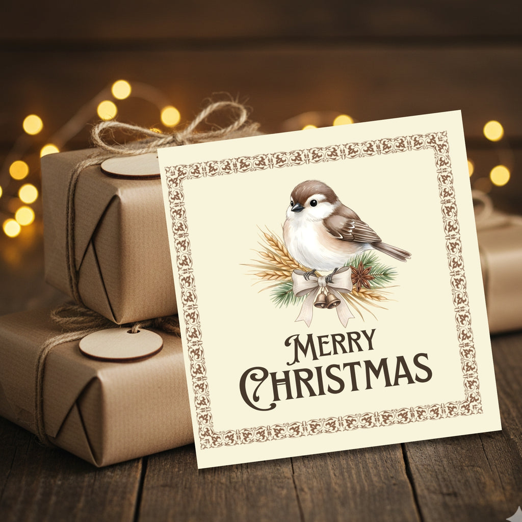 Vintage Rustic Christmas Printable Cards – Square Holiday Card Pack – 6x6, 5x5 & 4x4 PDF