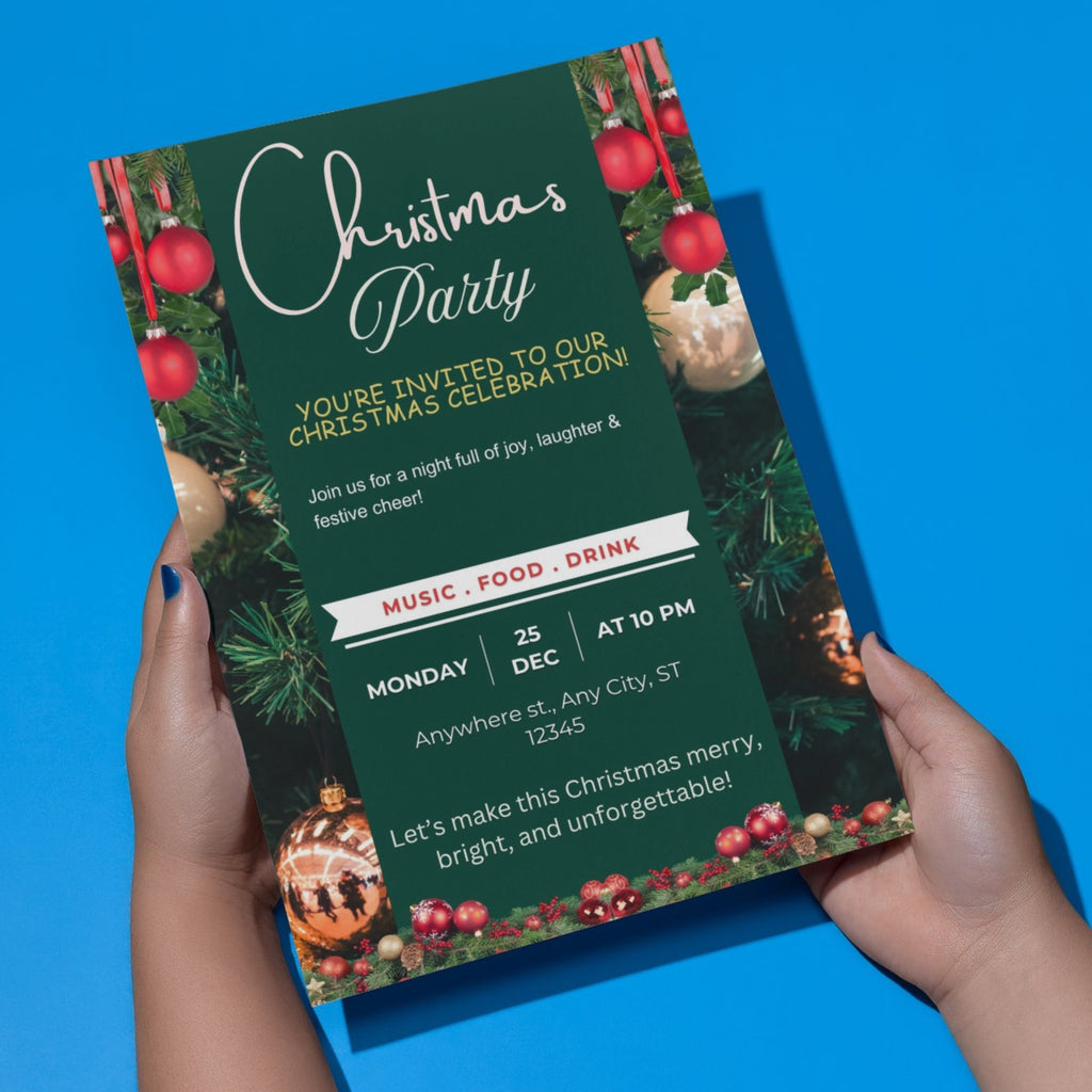Christmas party digital invitation – 5.8x8.3 inch Canva template