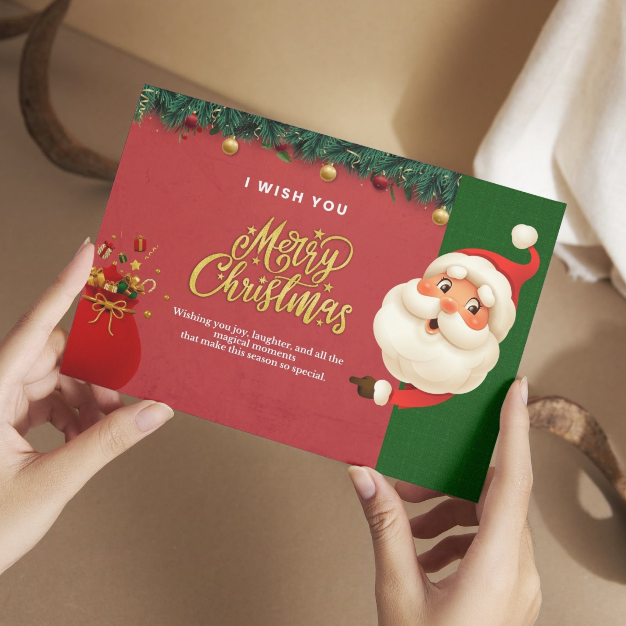 Merry Christmas wishing card 7x5 printable PDF holiday greeting