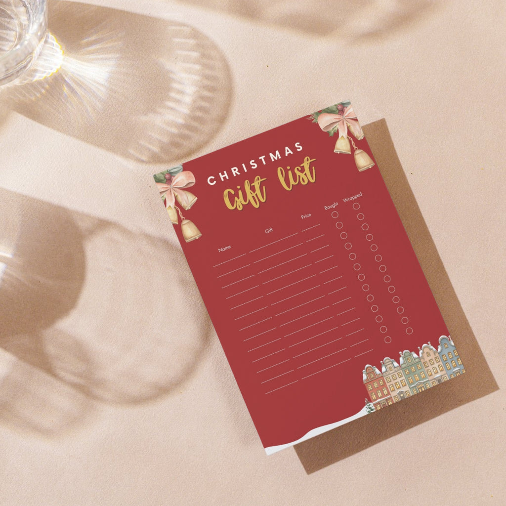 Christmas gift list card printable 8.5x11 PDF